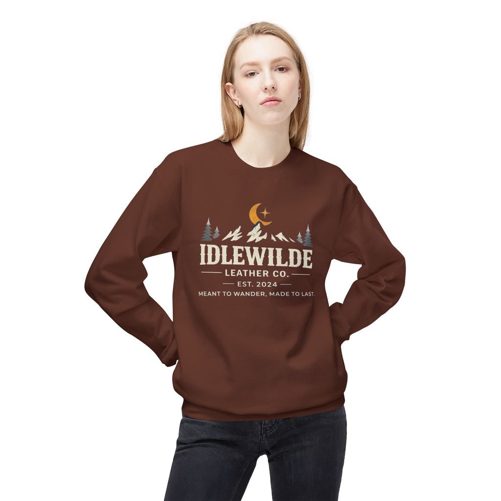 Idlewilde Leather Co. logo Sweatshirt | Mountain Camp Moon Camping Crewneck