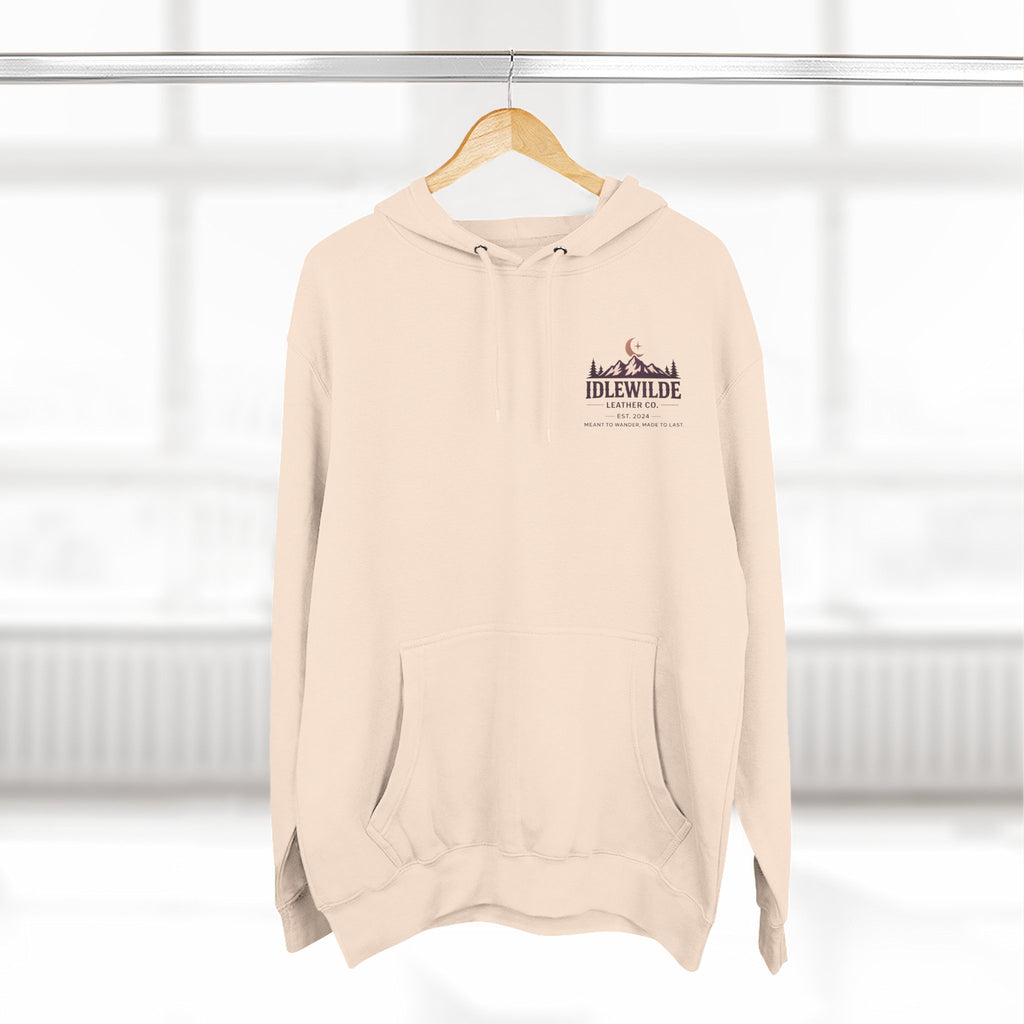 Idlewilde Leather Co. mountain logo Hoodie | adventure outdoor moon trees