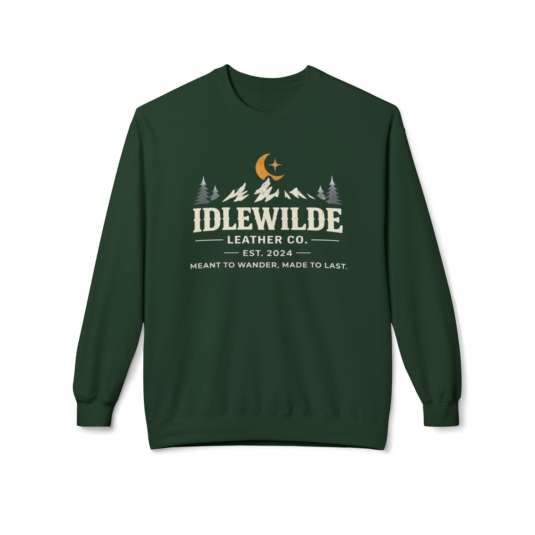 Idlewilde Leather Co. logo Sweatshirt | Mountain Camp Moon Camping Crewneck