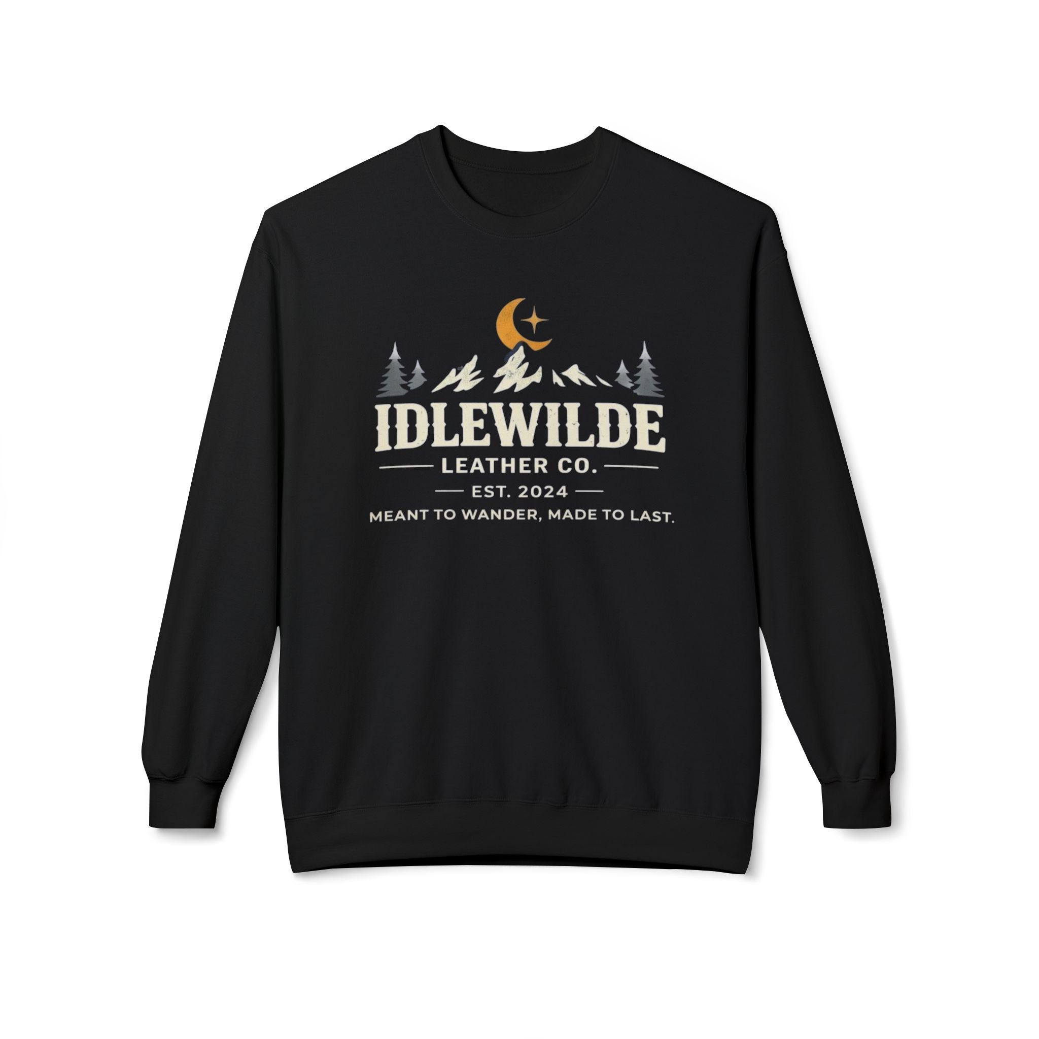 Idlewilde Leather Co. logo Sweatshirt | Mountain Camp Moon Camping Crewneck