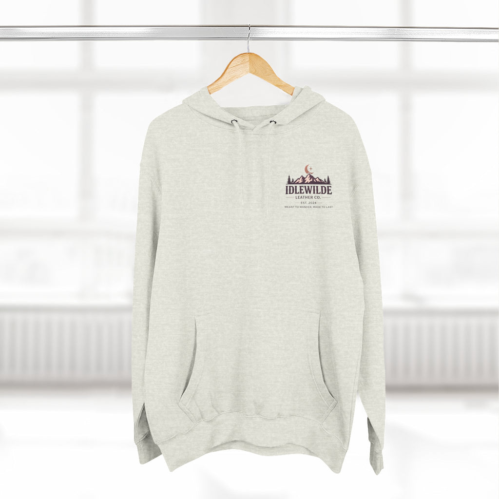 Idlewilde Leather Co. mountain logo Hoodie | adventure outdoor moon trees