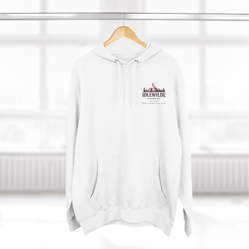 Idlewilde Leather Co. mountain logo Hoodie | adventure outdoor moon trees