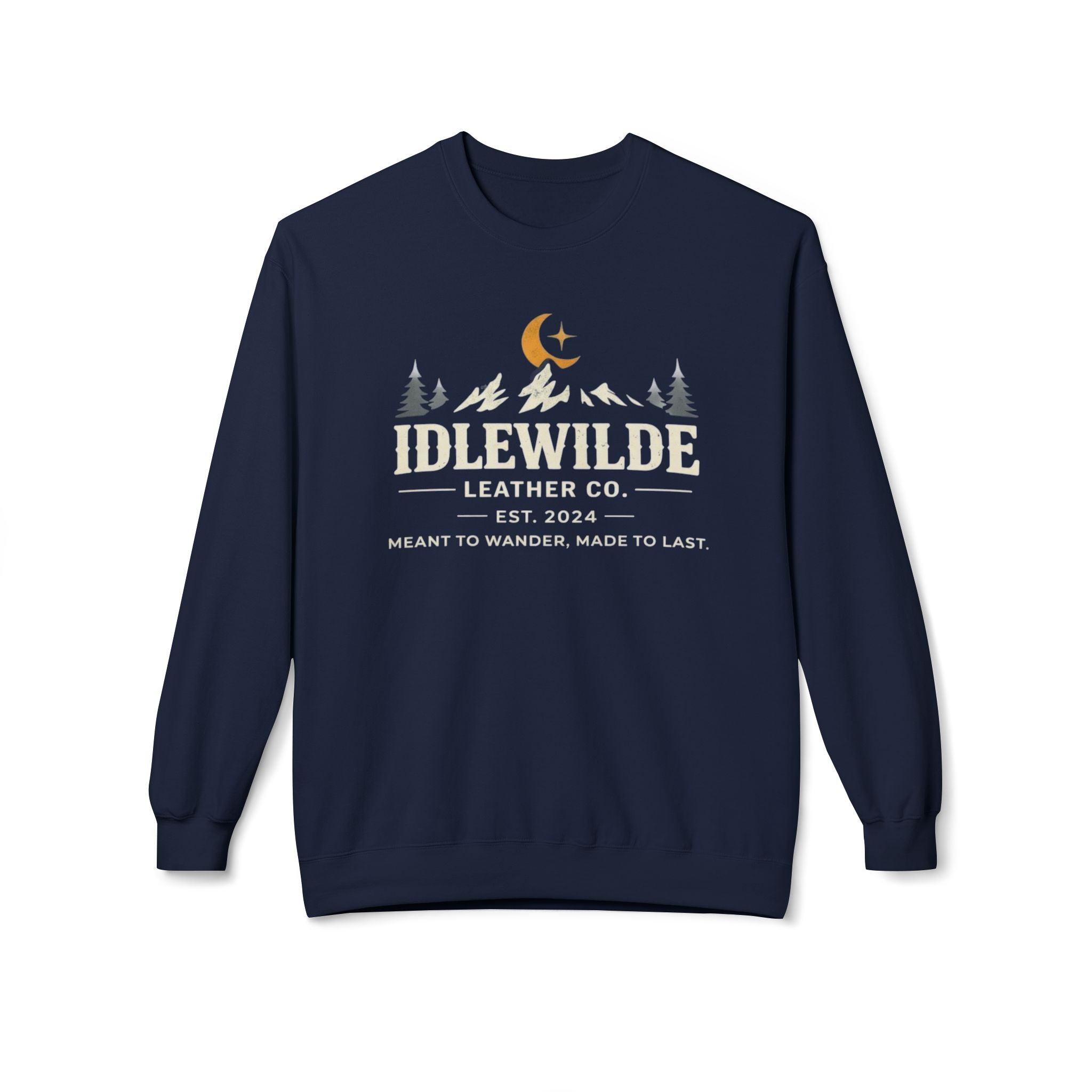 Idlewilde Leather Co. logo Sweatshirt | Mountain Camp Moon Camping Crewneck