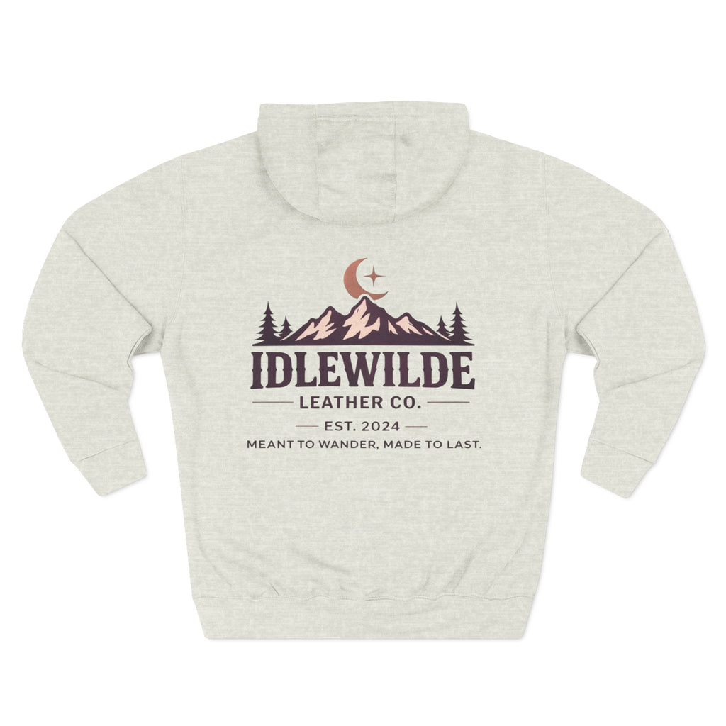 Idlewilde Leather Co. mountain logo Hoodie | adventure outdoor moon trees