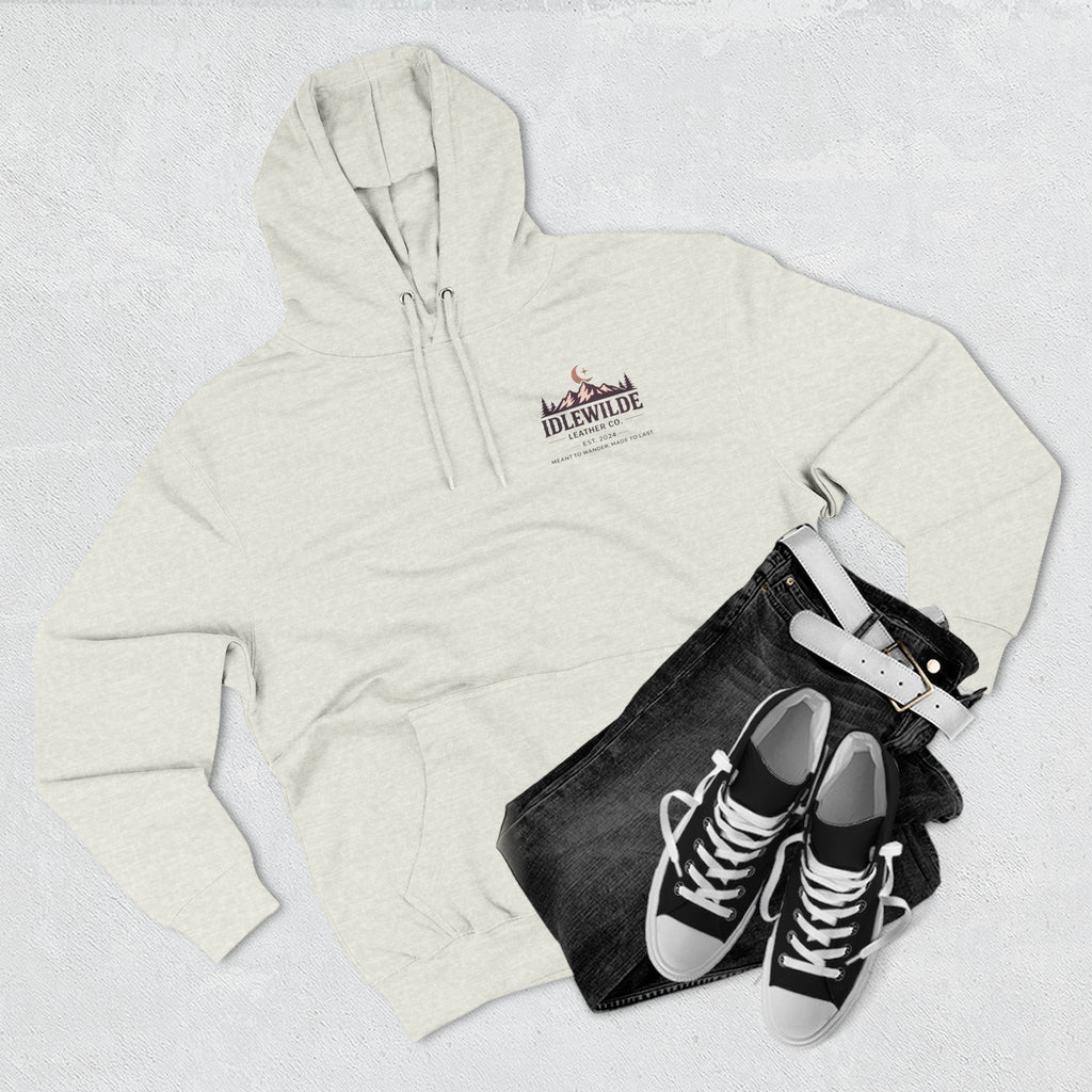 Idlewilde Leather Co. mountain logo Hoodie | adventure outdoor moon trees