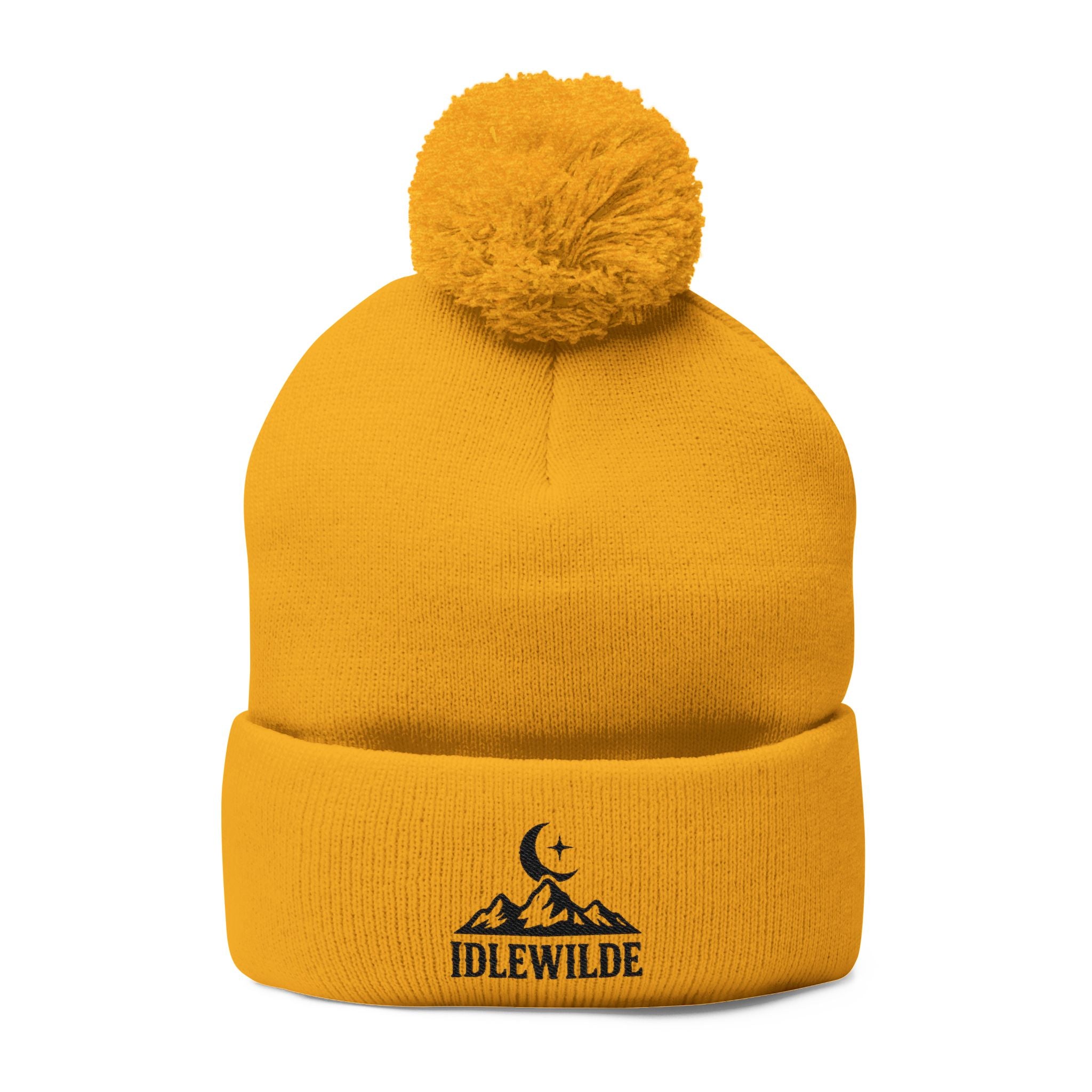 Idlewilde Campfire Logo Pom-Pom Beanie | Knit Cap with Embroidery