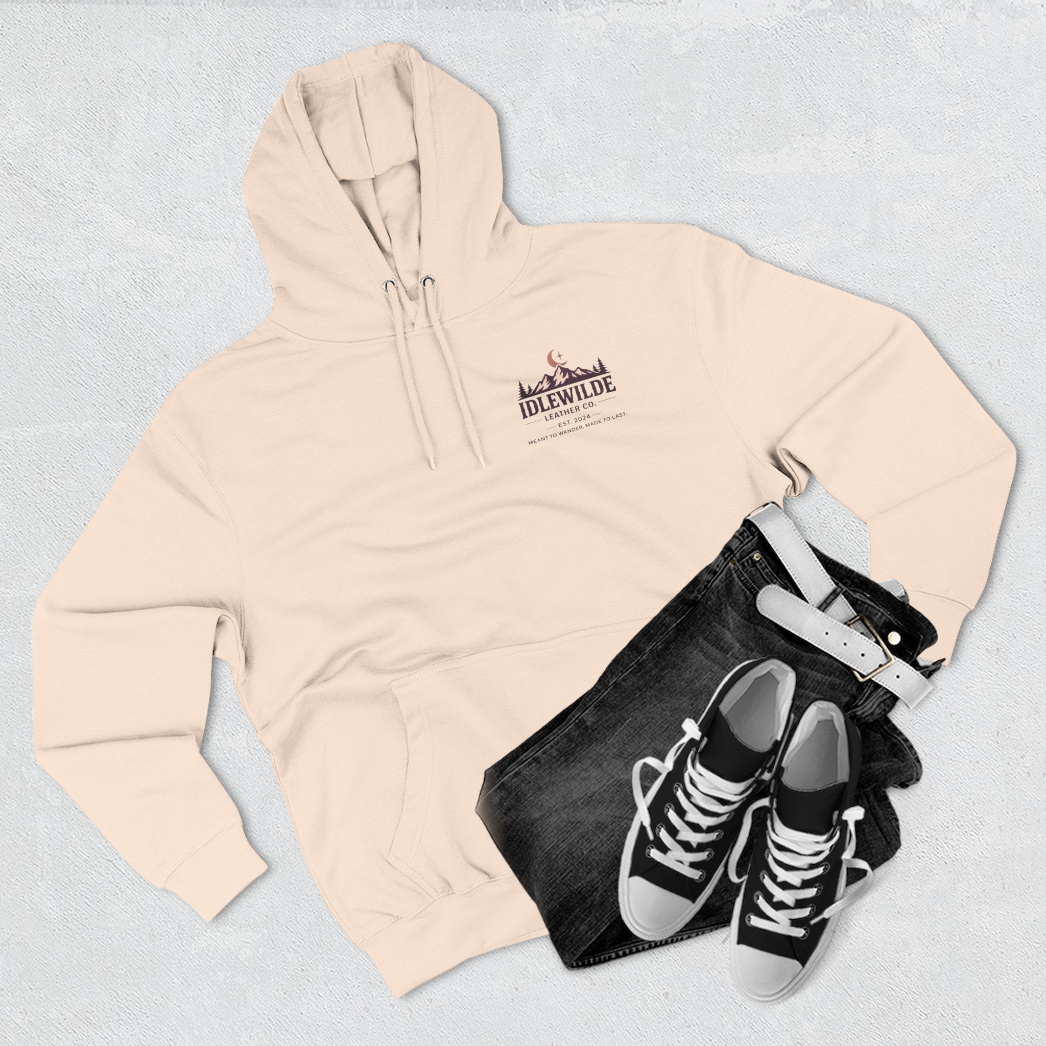 Idlewilde Leather Co. mountain logo Hoodie | adventure outdoor moon trees