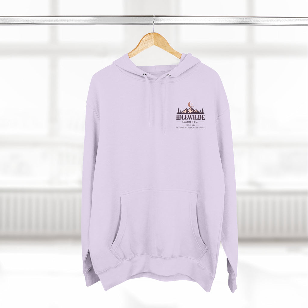 Idlewilde Leather Co. mountain logo Hoodie | adventure outdoor moon trees