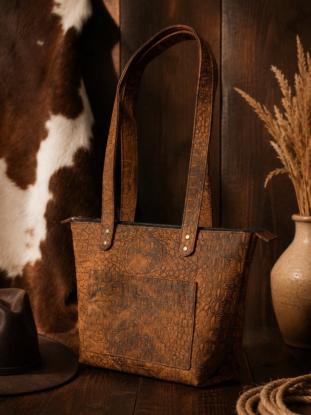 Medium Idlewilde Zip Tote Bag in Embossed Croc