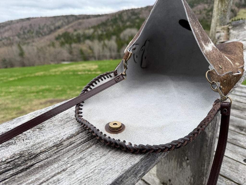 Distressed Brown Hair-on Hide Crossbody Bag, Handmade, One-of-a-kind Purse