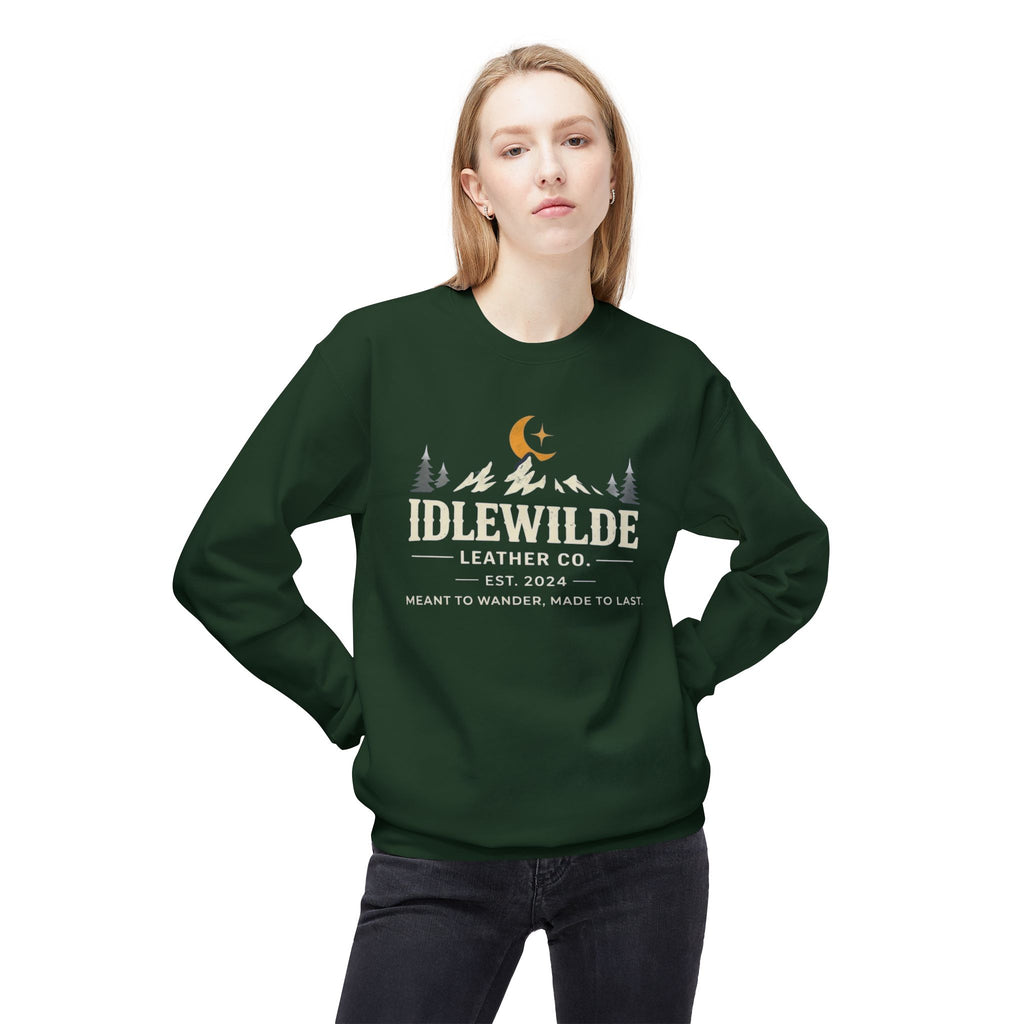 Idlewilde Leather Co. logo Sweatshirt | Mountain Camp Moon Camping Crewneck