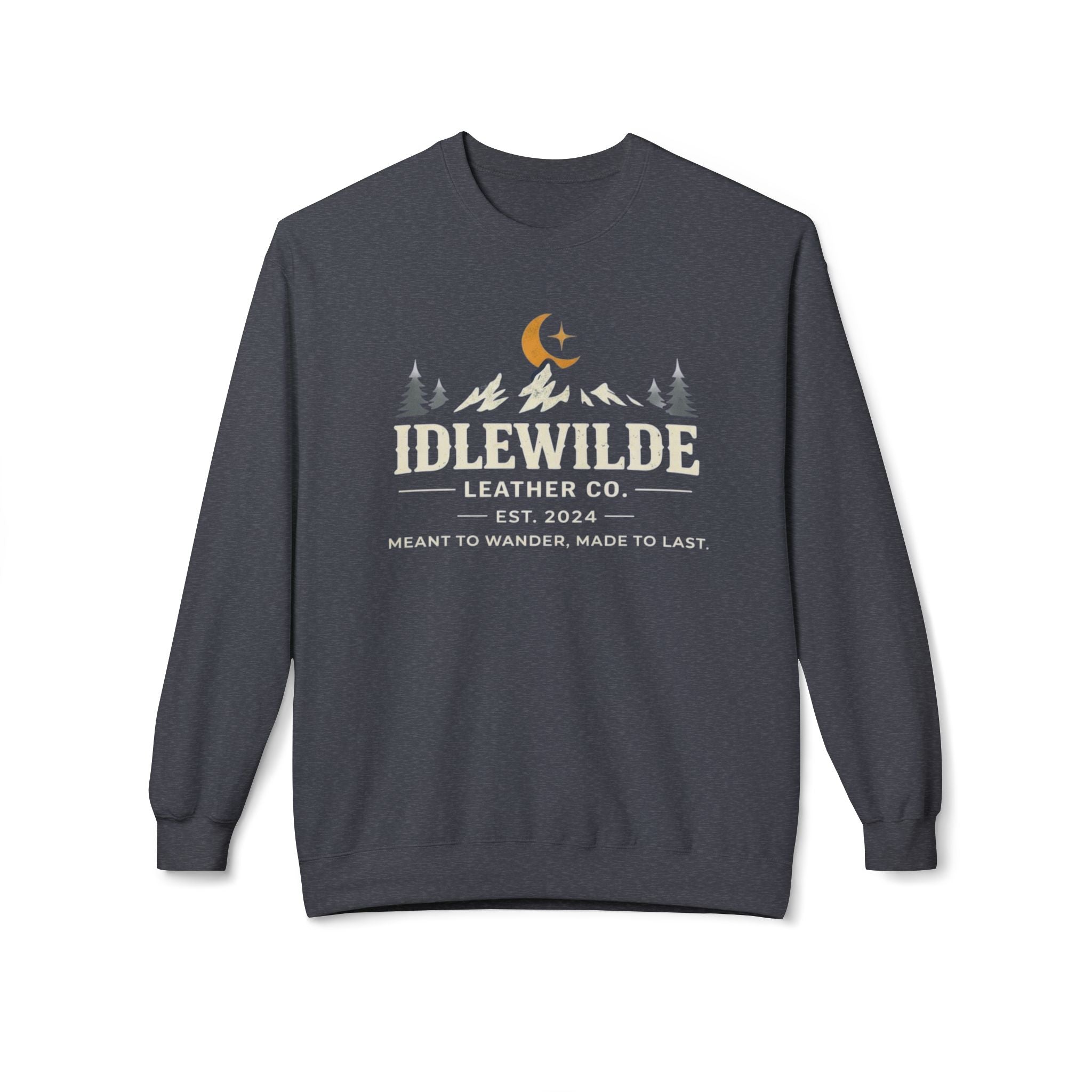 Idlewilde Leather Co. logo Sweatshirt | Mountain Camp Moon Camping Crewneck