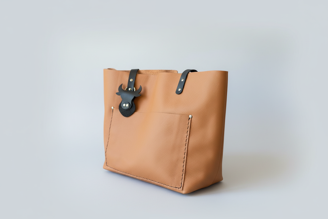 Gingerbread Large Leather Tote Bag