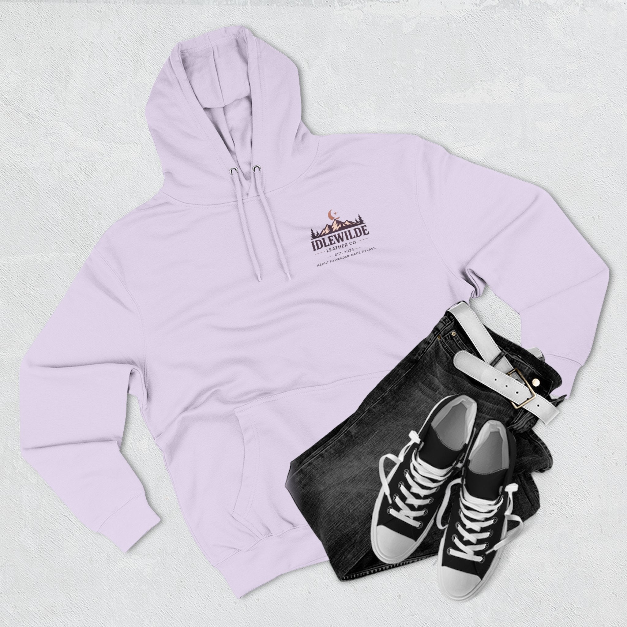 Idlewilde Leather Co. mountain logo Hoodie | adventure outdoor moon trees