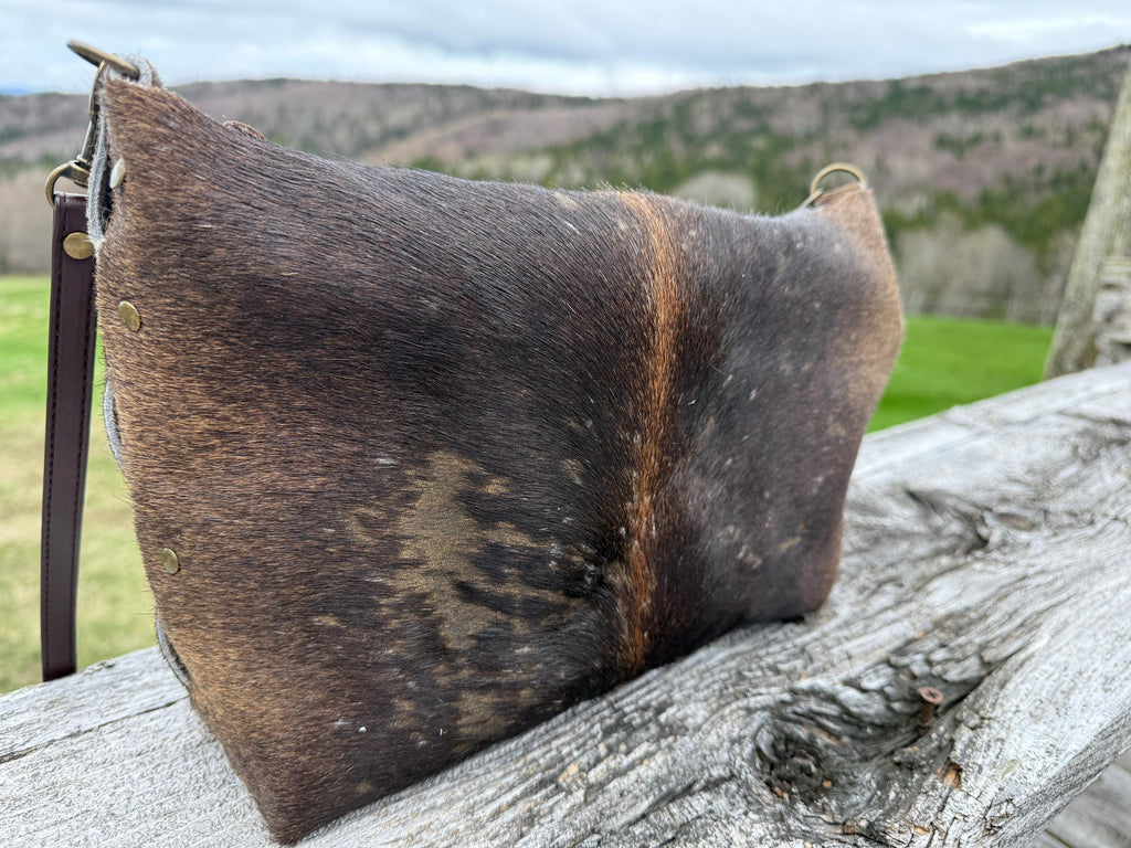 Distressed Brown Hair-on Hide Crossbody Bag, Handmade, One-of-a-kind Purse