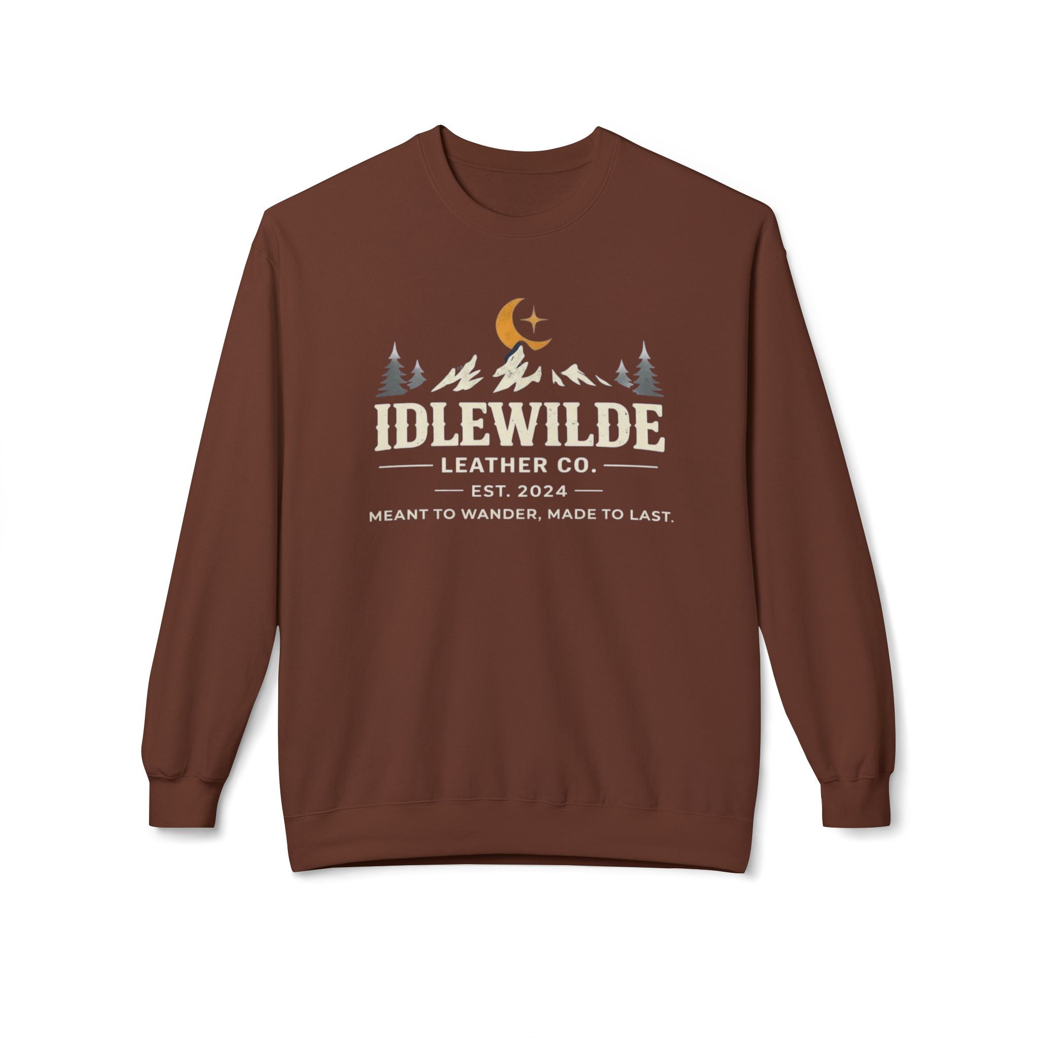 Idlewilde Leather Co. logo Sweatshirt | Mountain Camp Moon Camping Crewneck