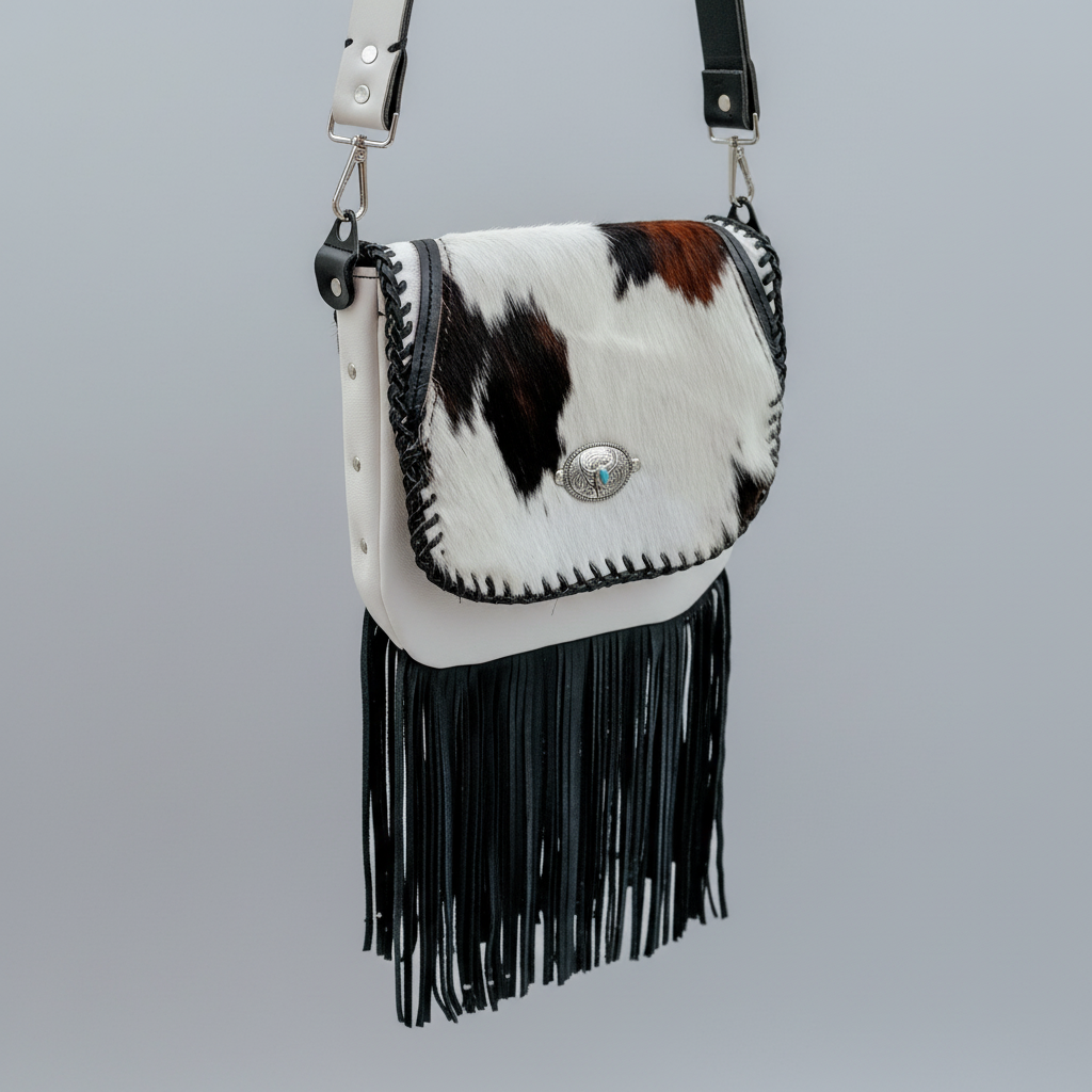 The Alice Bag in Tricolor Cow Hide and white leather
