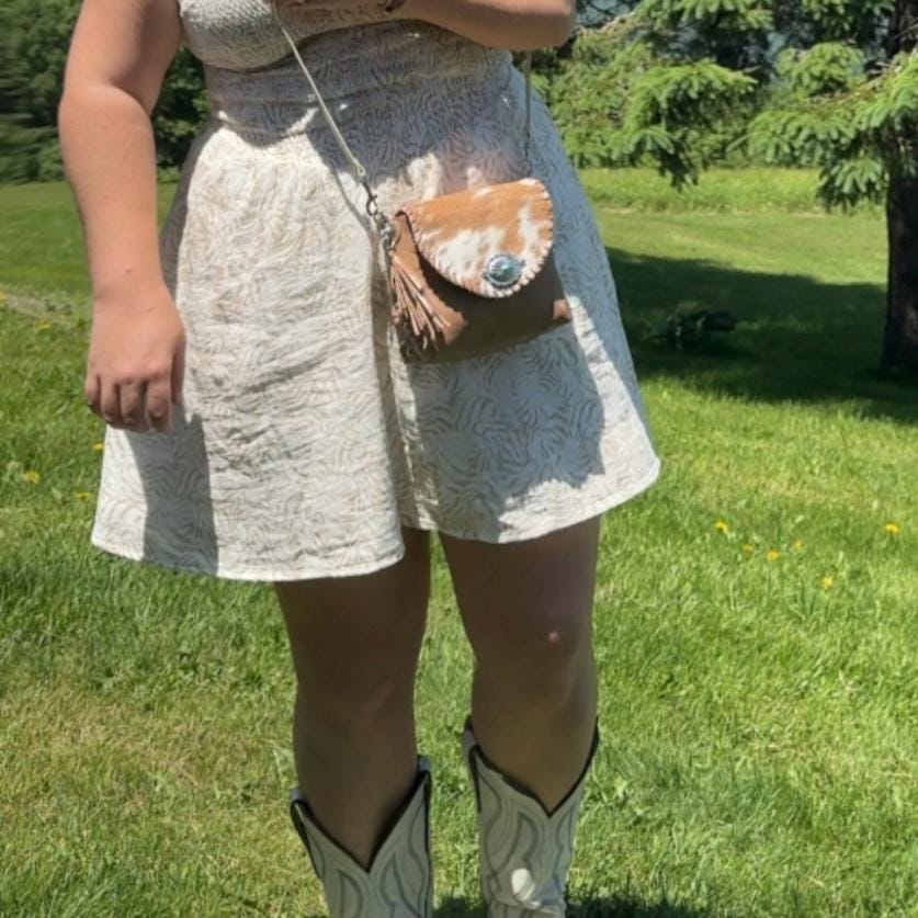 Small Tan Soft Leather with Cow Hide Crossbody Bag, Handmade, One-of-a-kind Purse