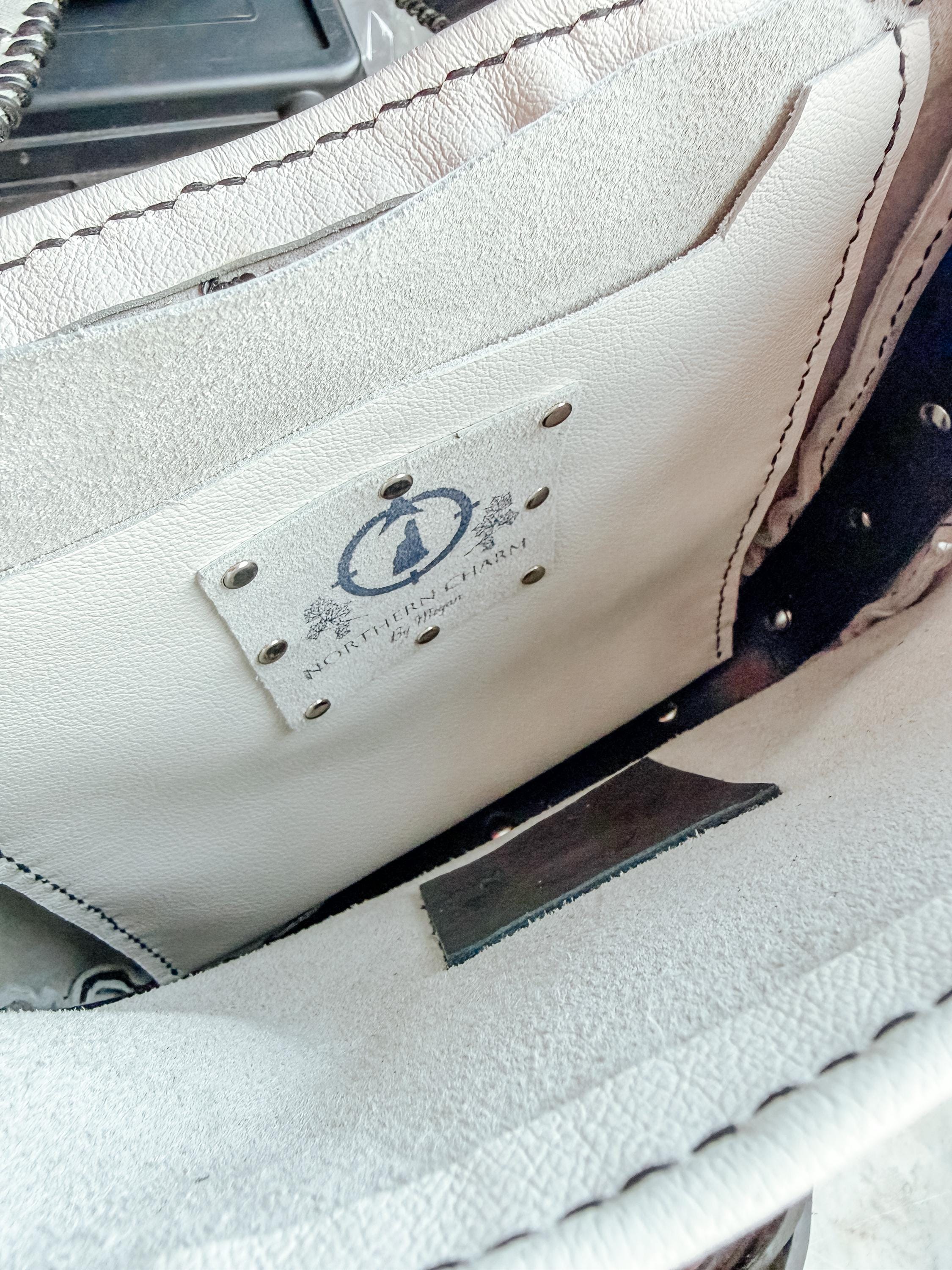 The Alice Bag in Tricolor Cow Hide and white leather