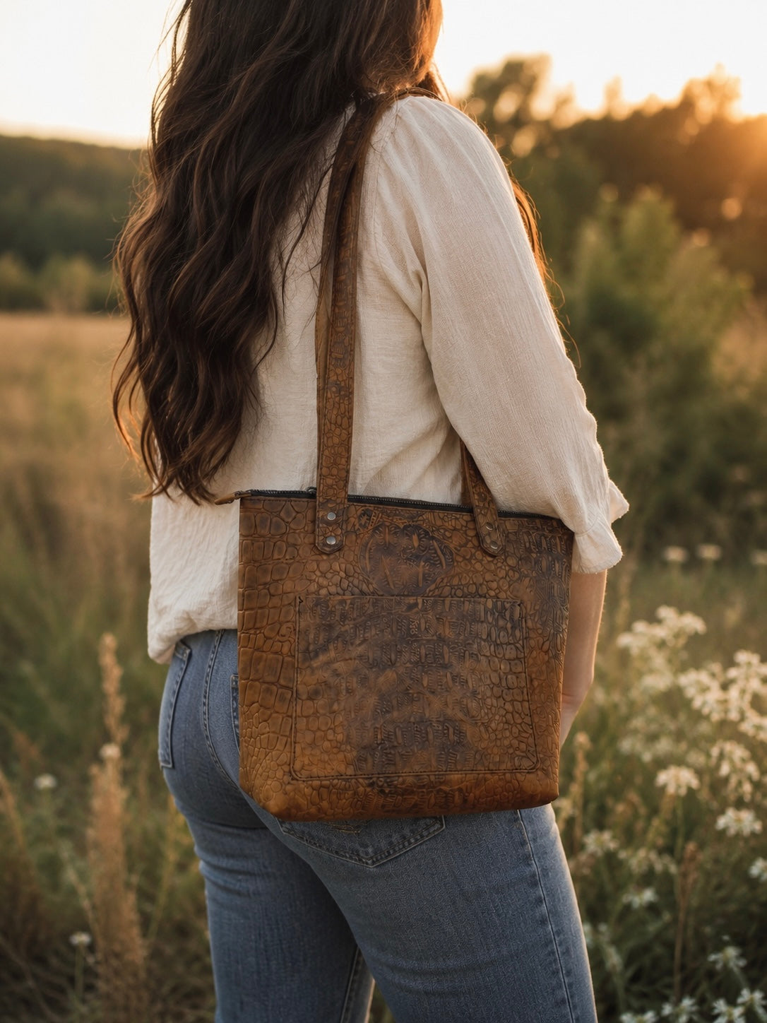 Medium Idlewilde Zip Tote Bag in Embossed Croc