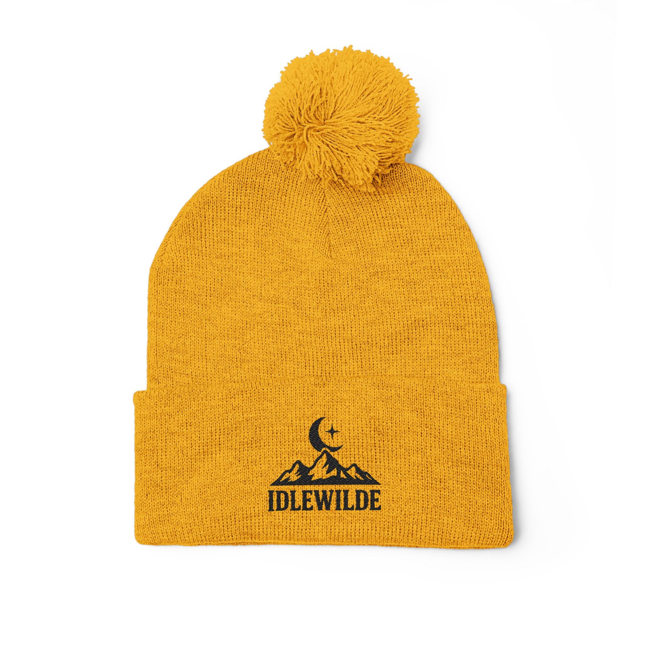 Idlewilde Campfire Logo Pom-Pom Beanie | Knit Cap with Embroidery
