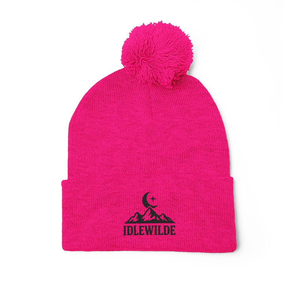 Idlewilde Campfire Logo Pom-Pom Beanie | Knit Cap with Embroidery