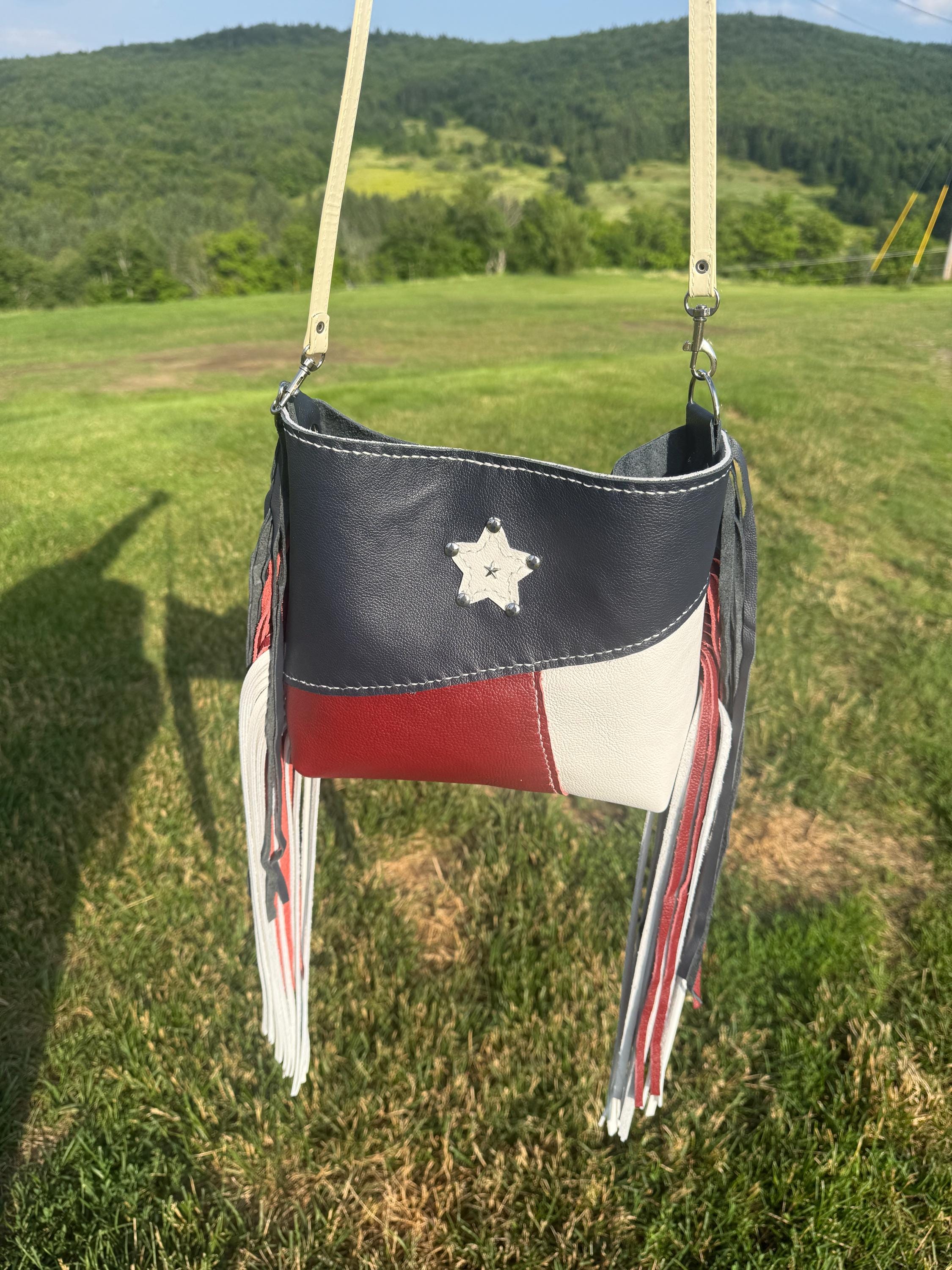 Americana Long Fringe Crossbody (Texas Flag)