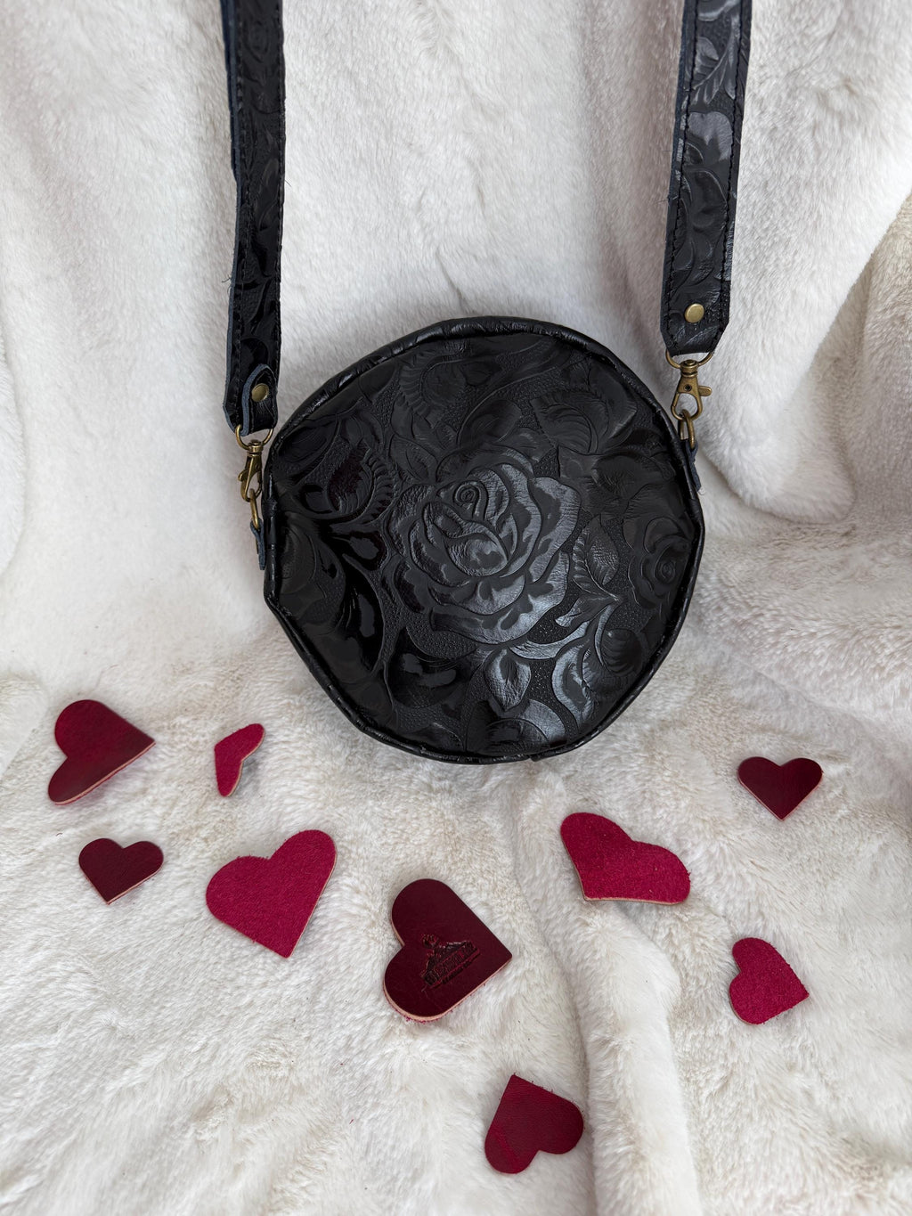 Caswell Circle Crossbody in Black Embossed Rose