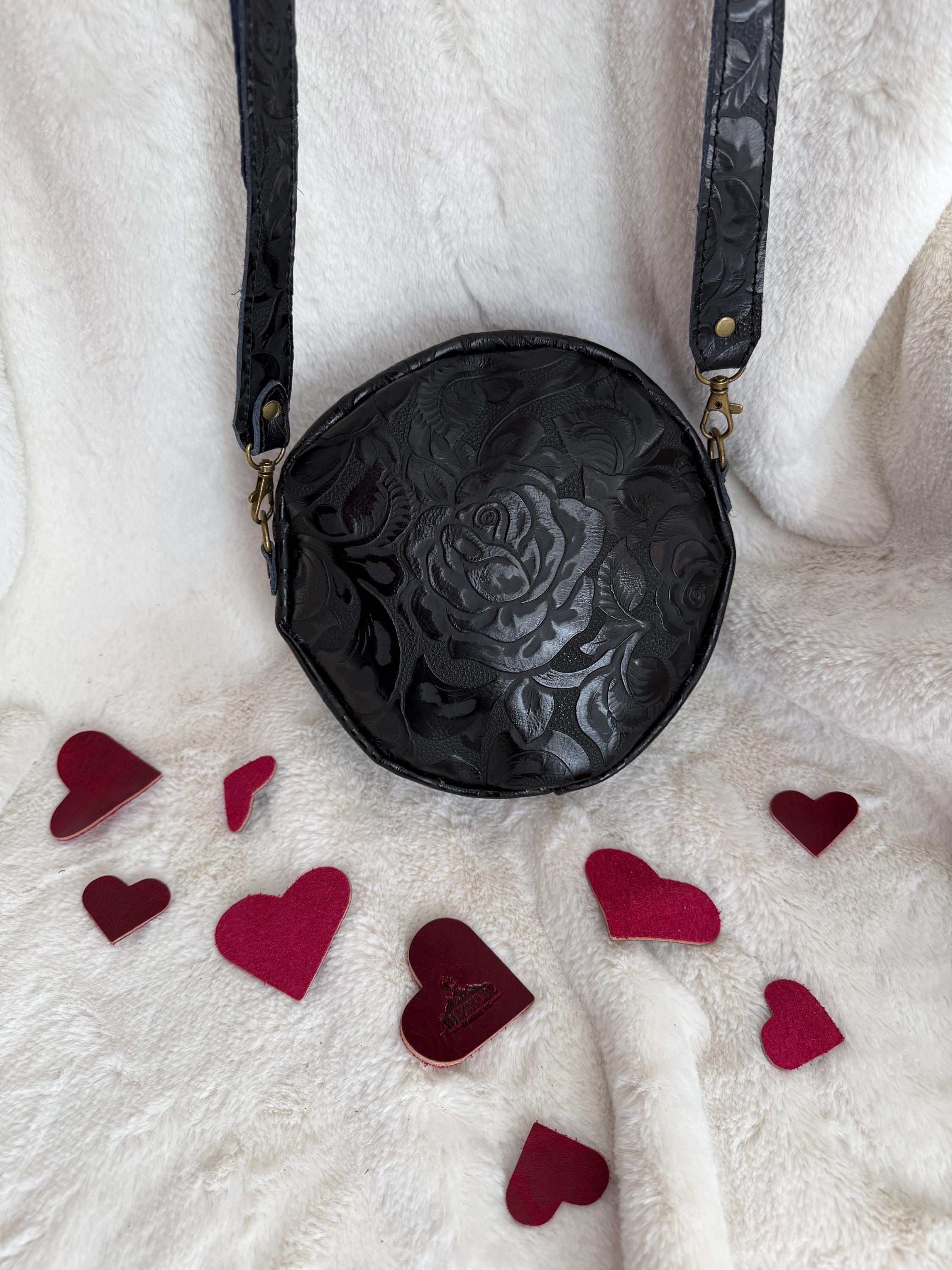 Caswell Circle Crossbody in Black Embossed Rose