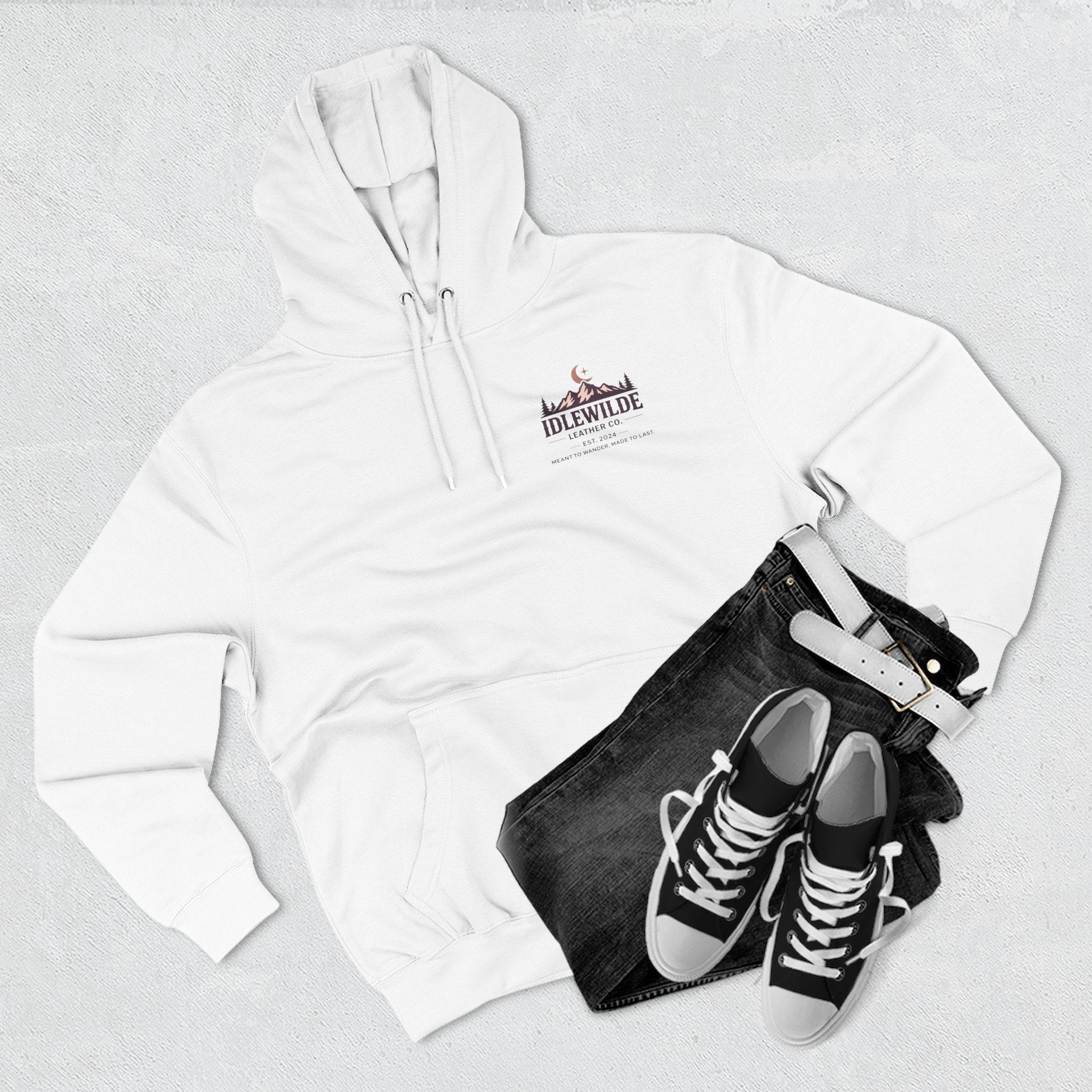 Idlewilde Leather Co. mountain logo Hoodie | adventure outdoor moon trees