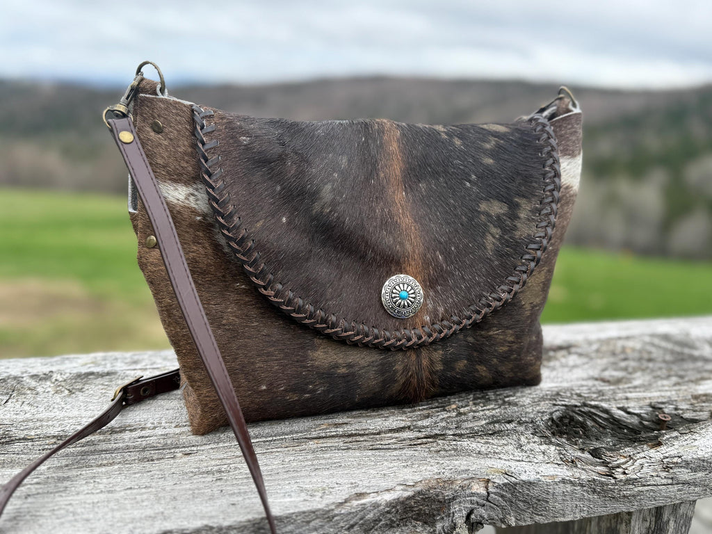 Distressed Brown Hair-on Hide Crossbody Bag, Handmade, One-of-a-kind Purse