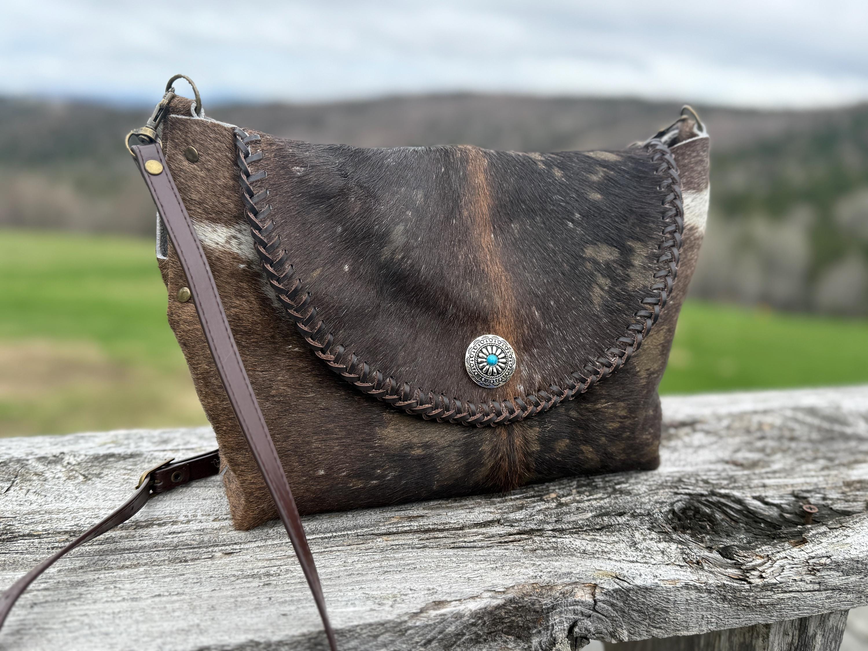Distressed Brown Hair-on Hide Crossbody Bag, Handmade, One-of-a-kind Purse