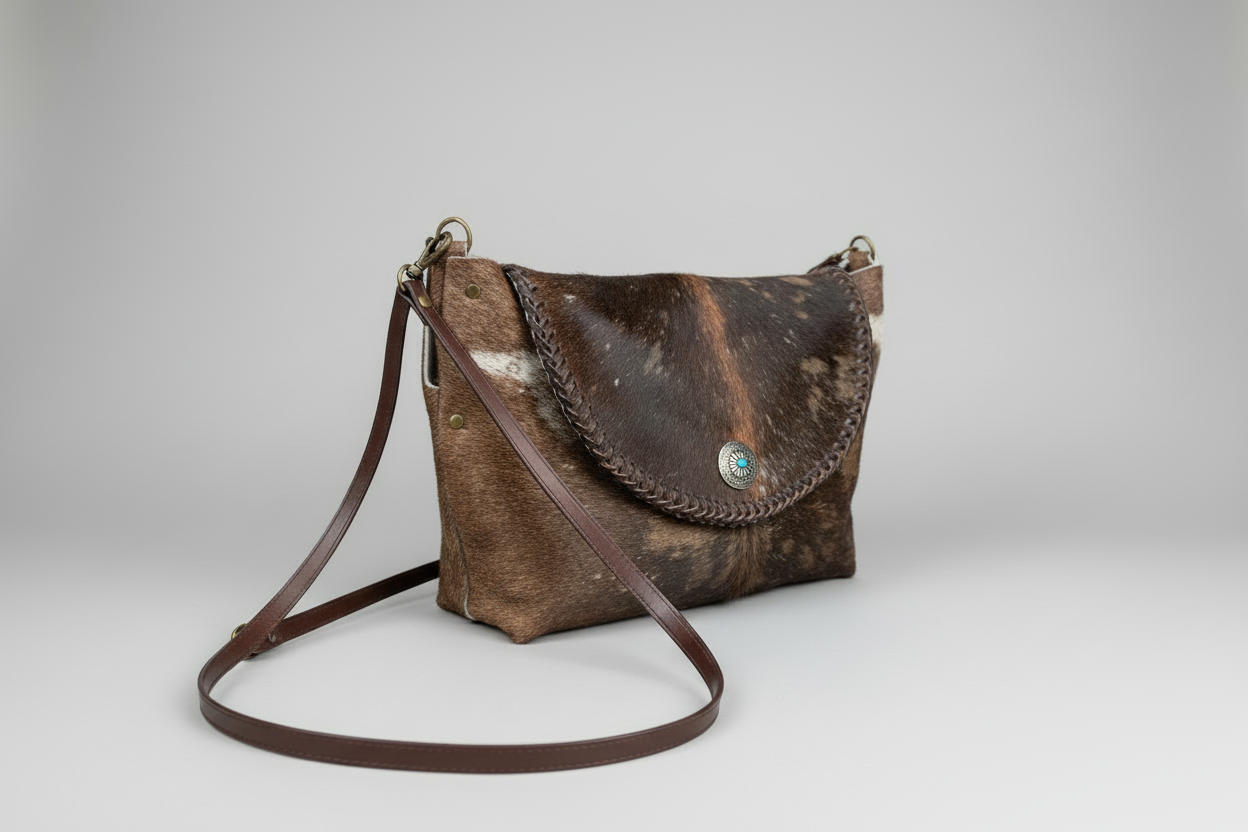 Distressed Brown Hair-on Hide Crossbody Bag, Handmade, One-of-a-kind Purse