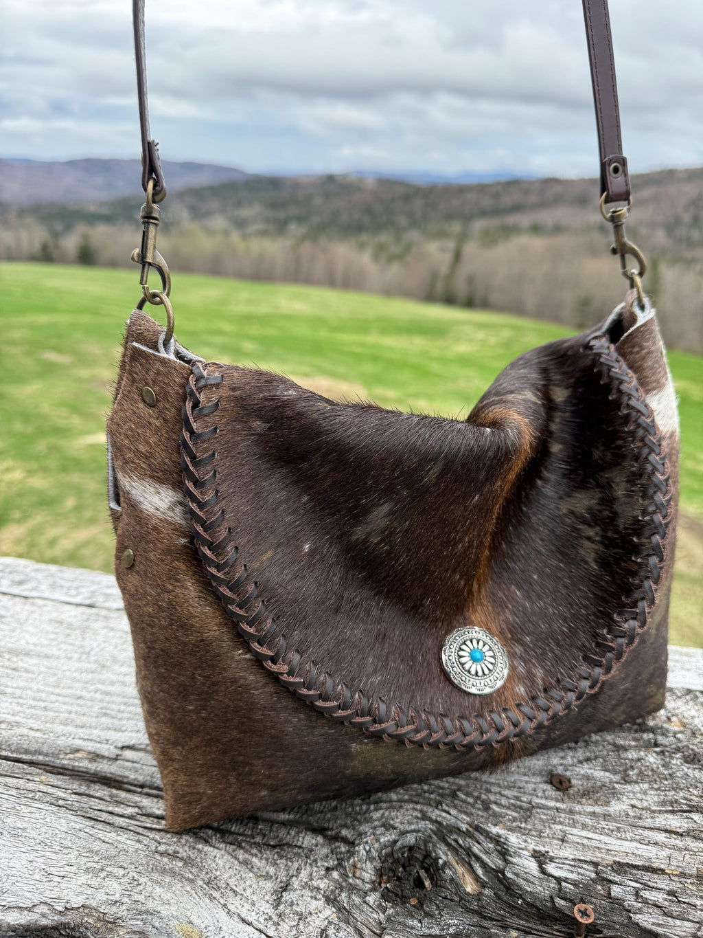 Distressed Brown Hair-on Hide Crossbody Bag, Handmade, One-of-a-kind Purse