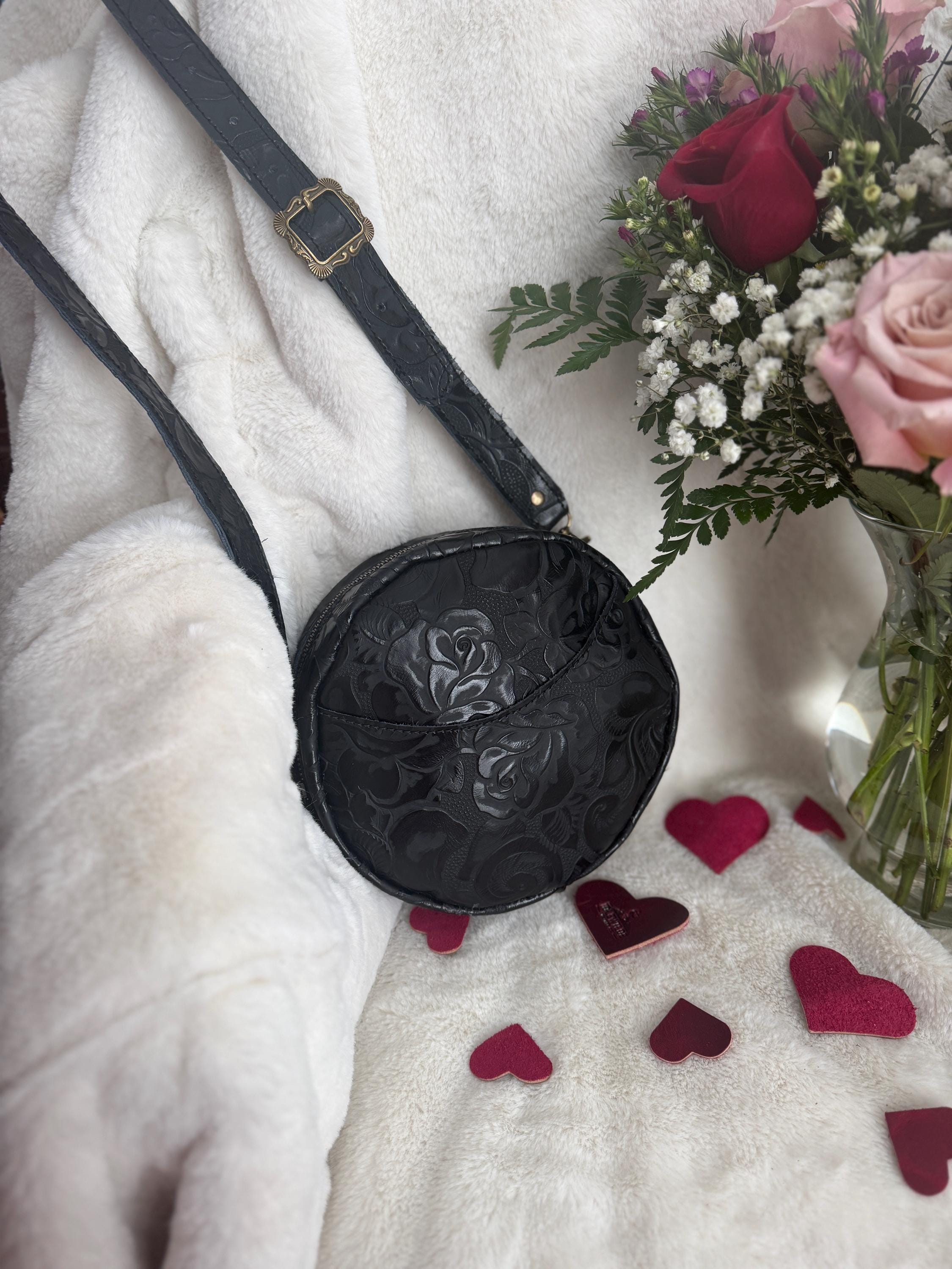 Caswell Circle Crossbody in Black Embossed Rose