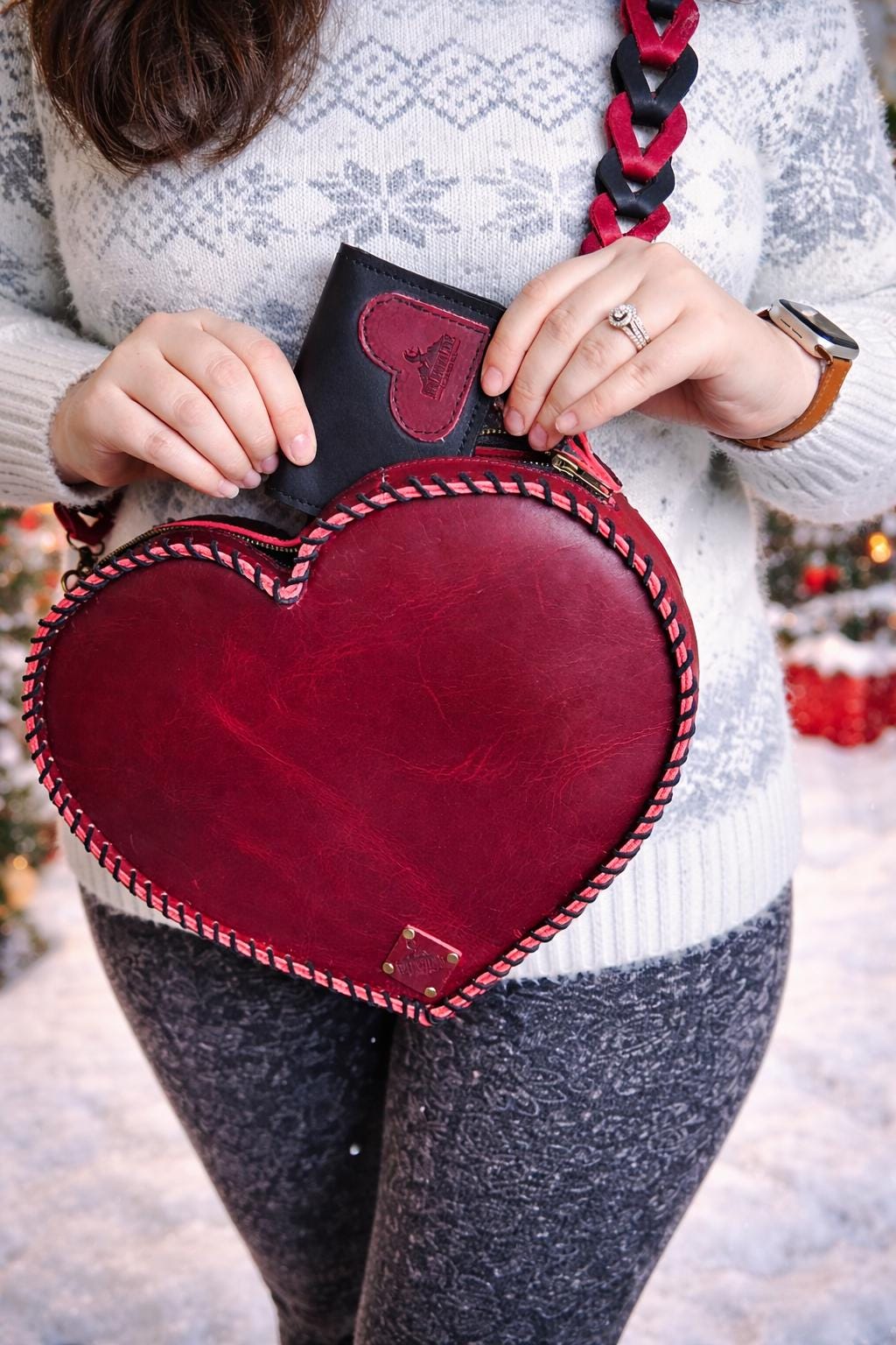 Heartbreaker - Hand laced, heart shaped, leather crossbody