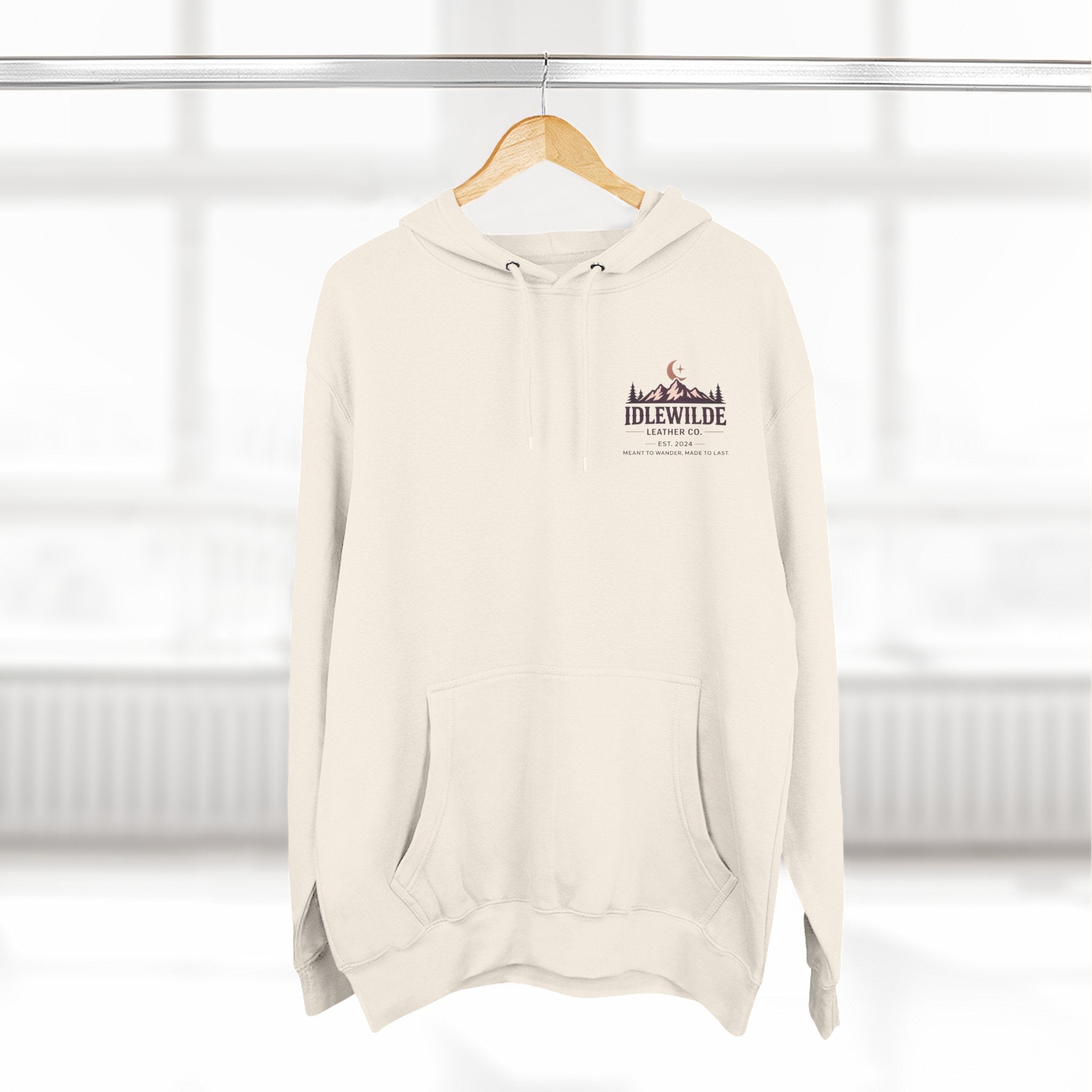 Idlewilde Leather Co. mountain logo Hoodie | adventure outdoor moon trees