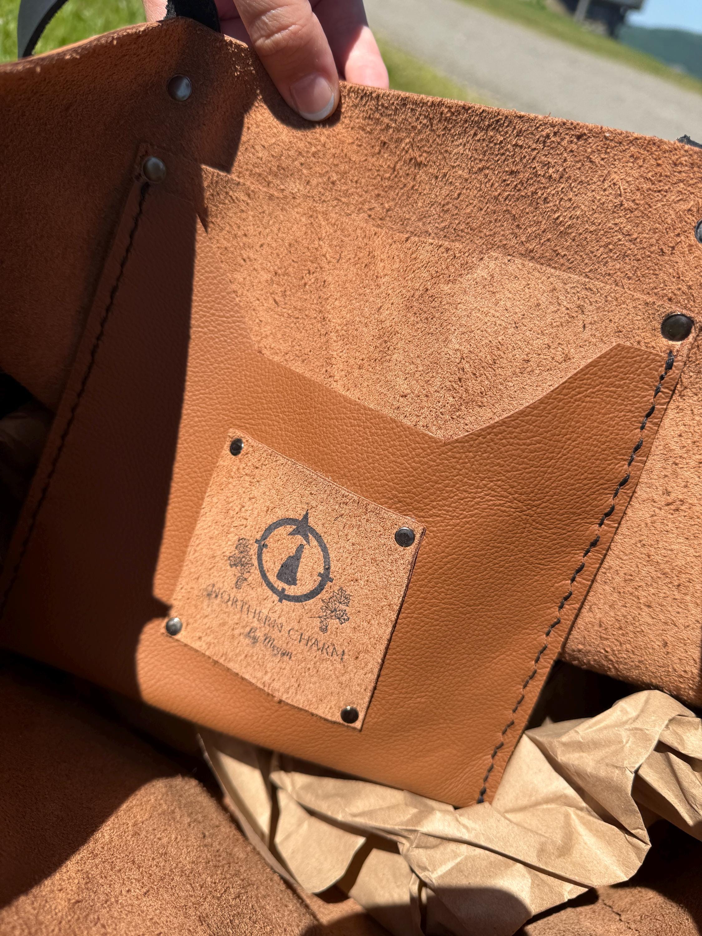 Gingerbread Large Leather Tote Bag