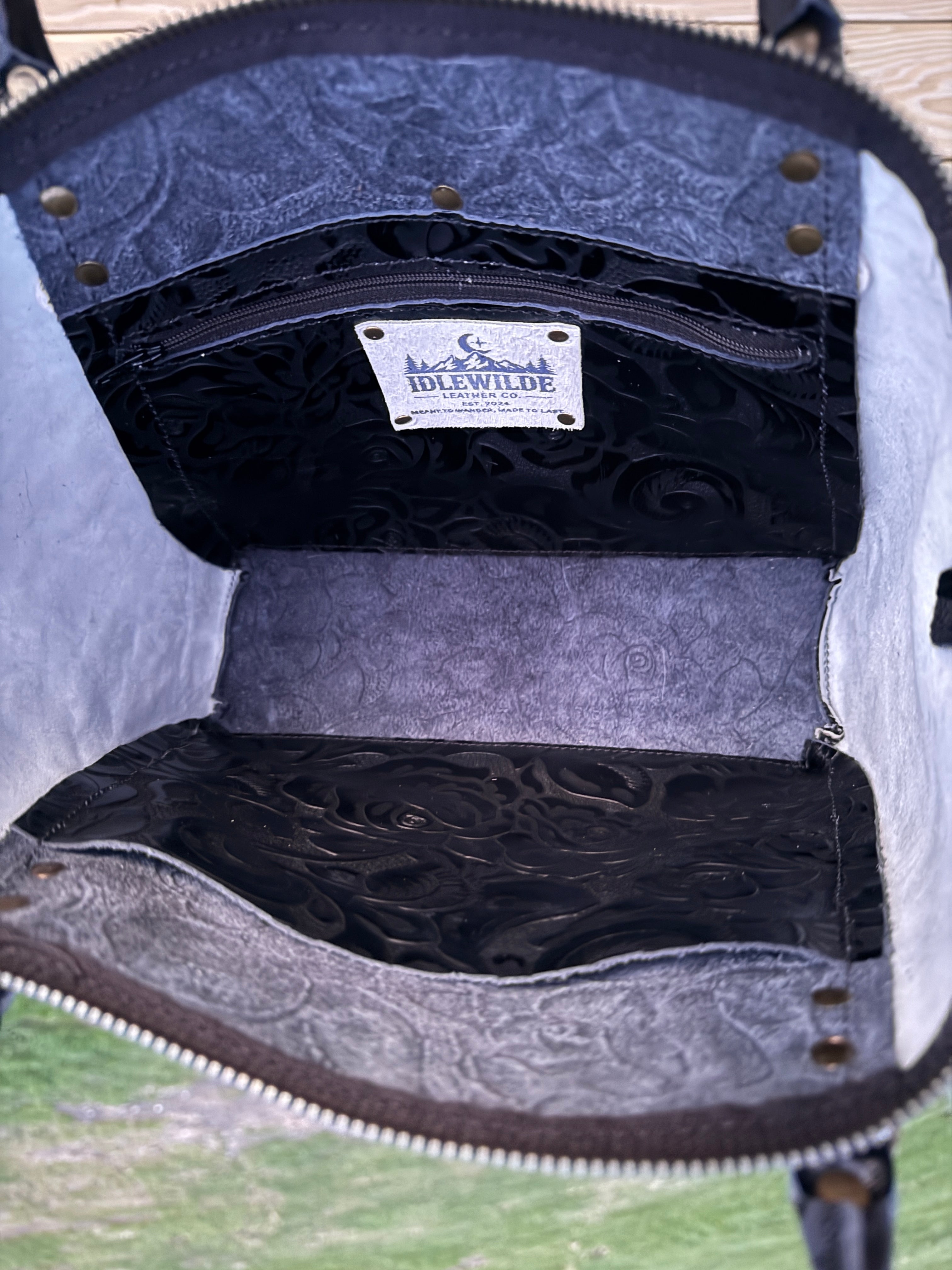 The Boundary Satchel - Western Chic Embossed Roses with Cowhide