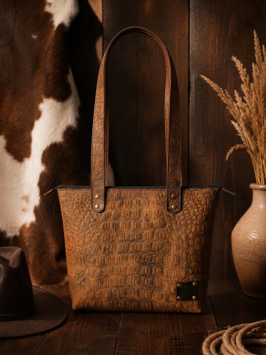 Medium Idlewilde Zip Tote Bag in Embossed Croc