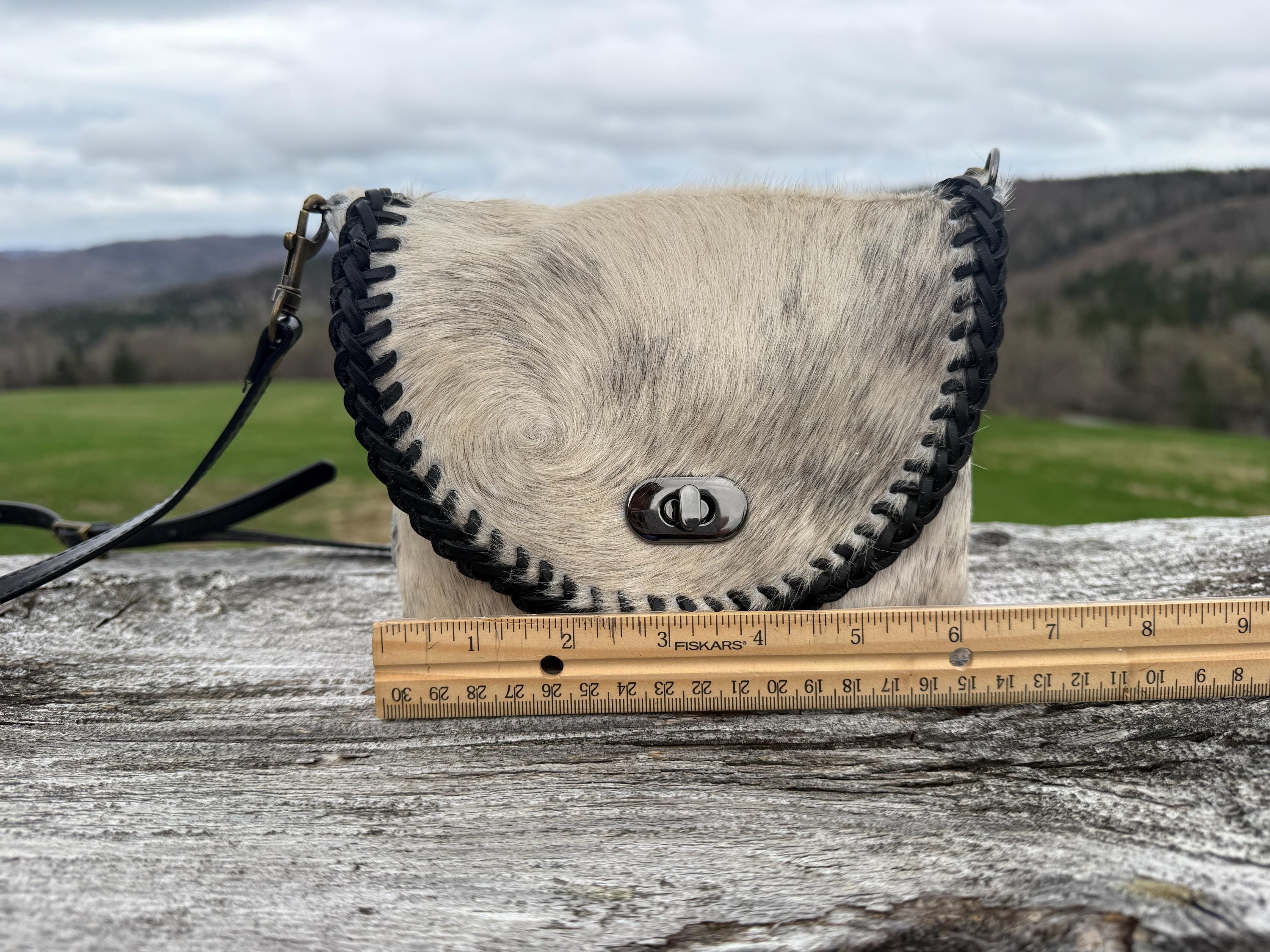Small Tan Soft Leather with Cow Hide Crossbody Bag, Handmade, One-of-a-kind Purse