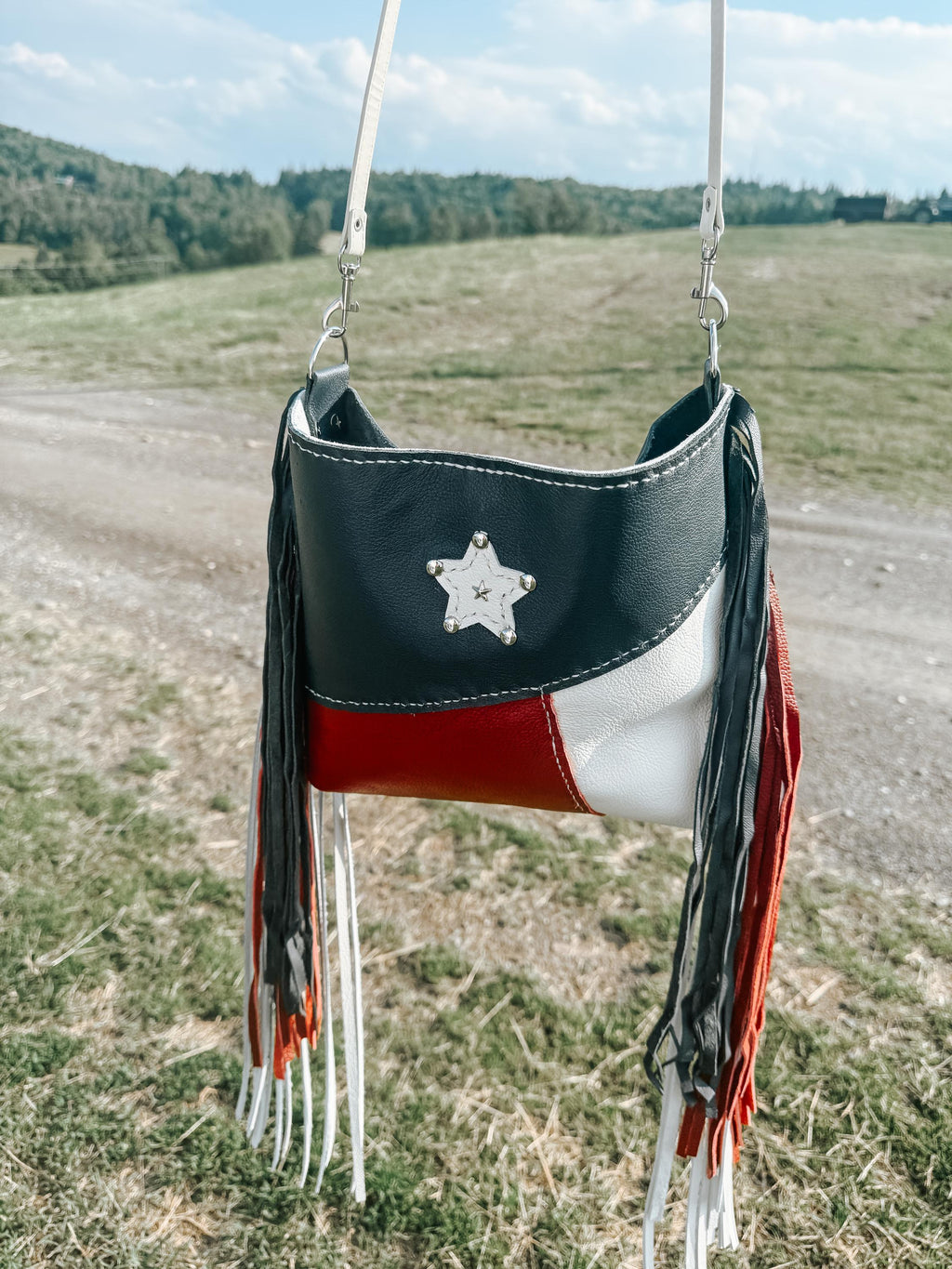 Americana Long Fringe Crossbody (Texas Flag)