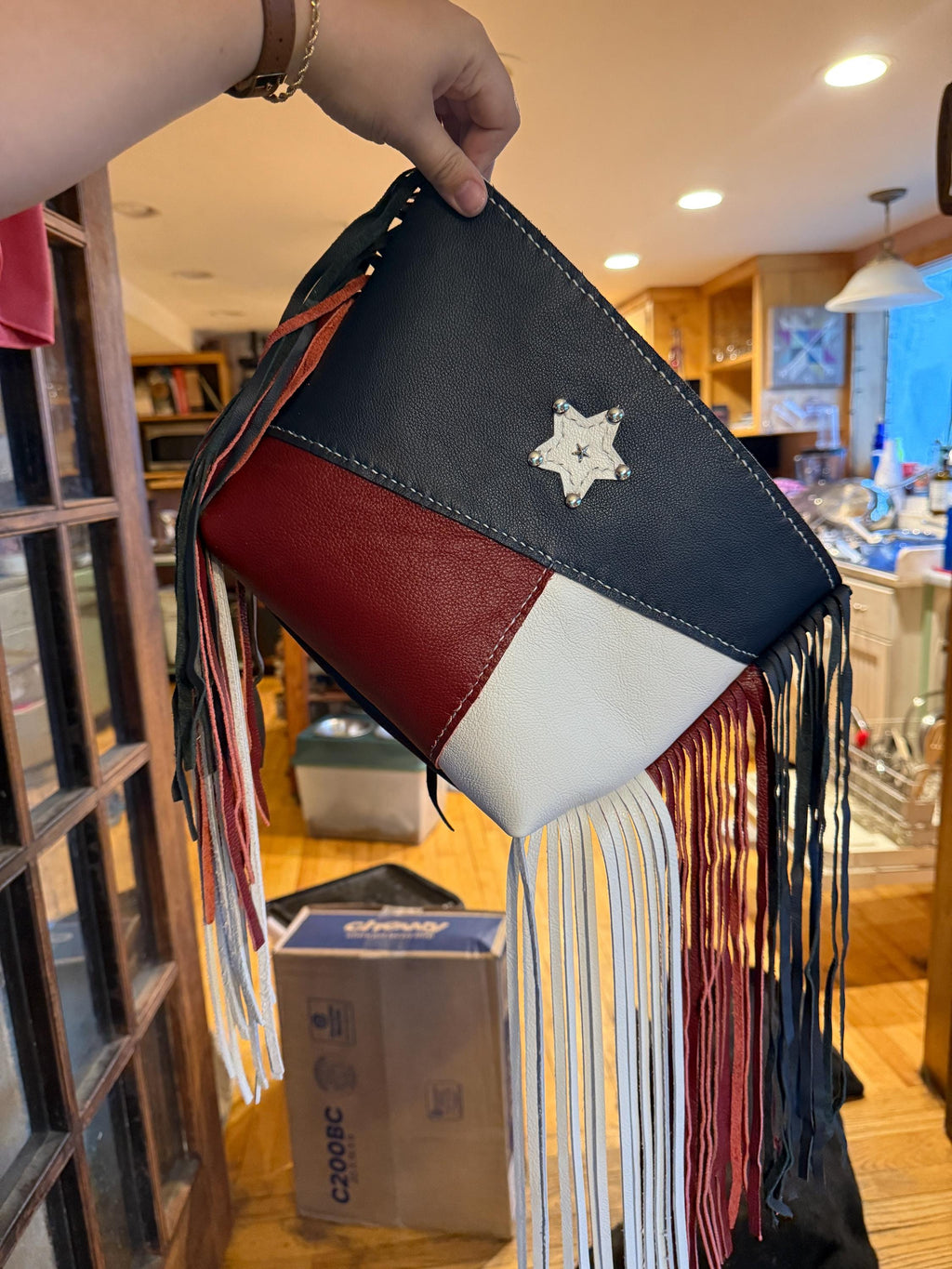 Americana Long Fringe Crossbody (Texas Flag)