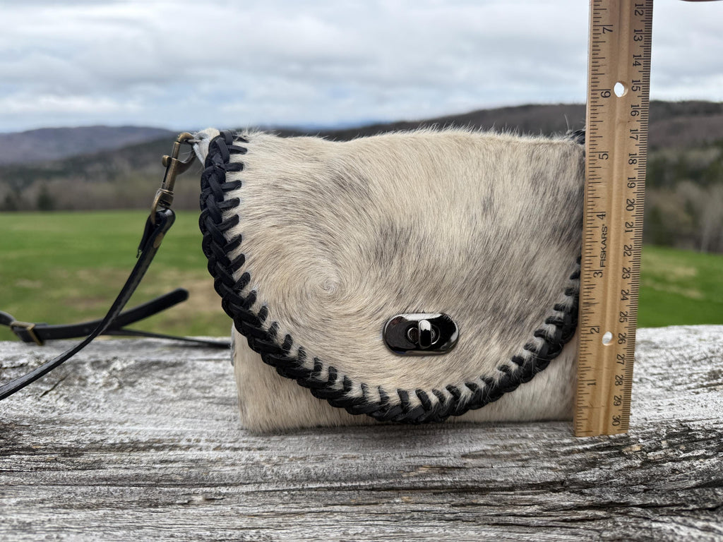 Small Tan Soft Leather with Cow Hide Crossbody Bag, Handmade, One-of-a-kind Purse